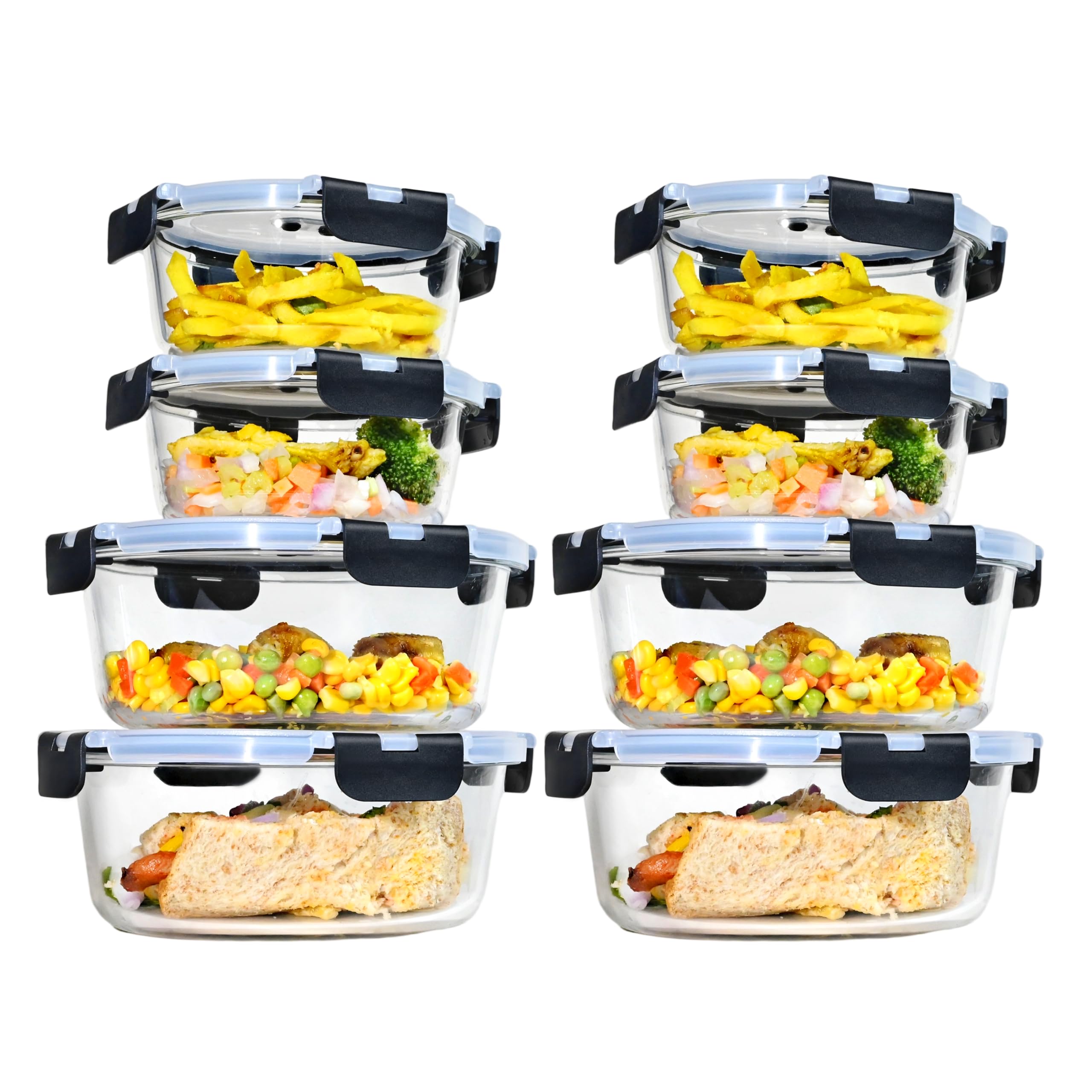 ERUIV Glasbehälter Mit Deckel, [2 Behälter + 2 Deckel] Glasschüssel Mit Deckel-1040ml, Mikrowellengeschirr Glas, Tragbar Meal Prep Container, Retain Freshness Glass Container With Lid, BPA free