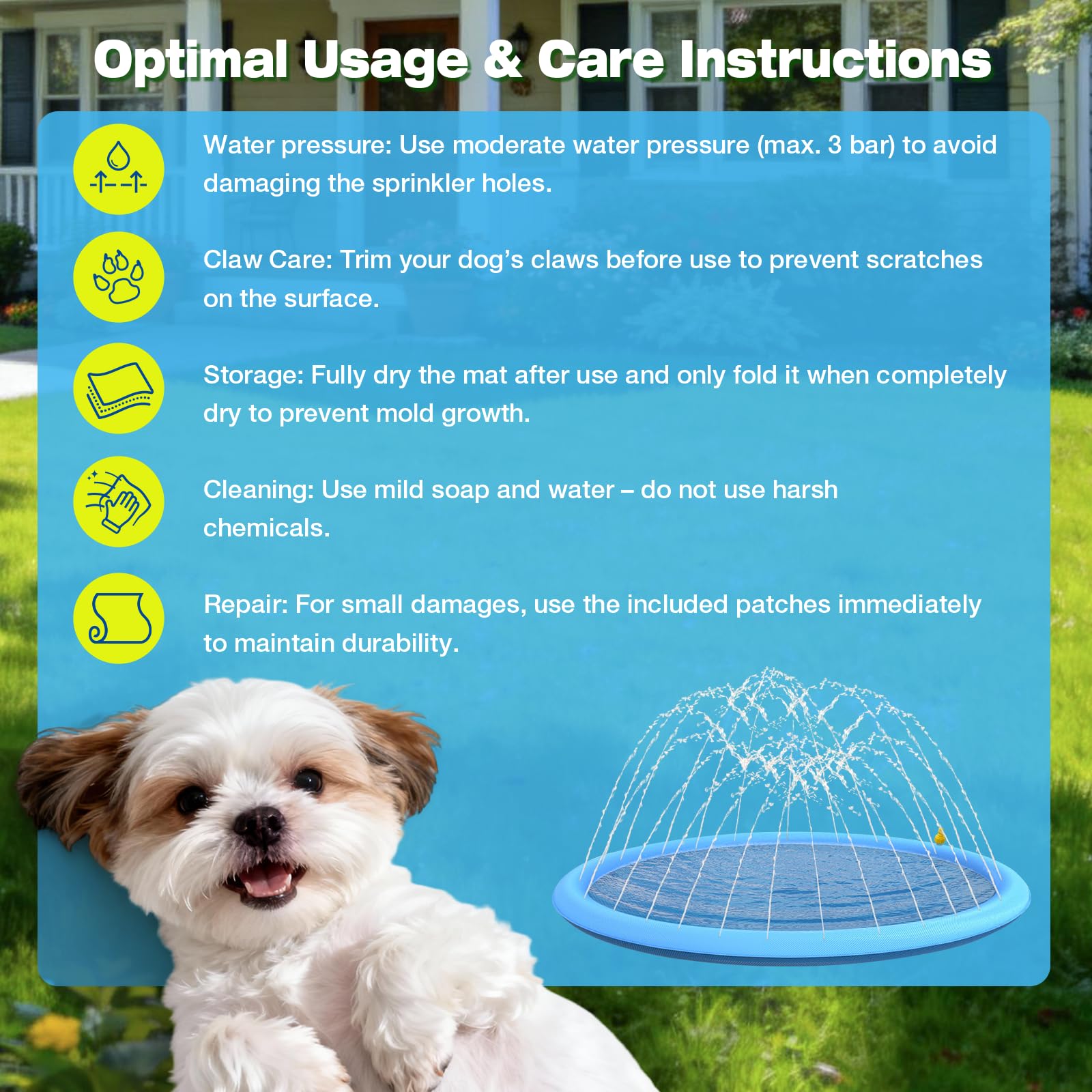 Tappetino resistente per cani, 170,2 cm, spesso, atossico, in PVC, antiscivolo, resistente agli strappi e spruzzatore per cani, piscine per cani resistenti all'usura