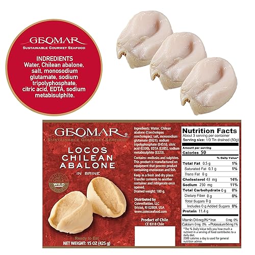 Miniatura 2 de GEOMAR Locos (Abalón chileno) en salmuera - Atrapados a mano por buzos - Delicia nutritiva de mariscos - Alto en proteínas y listo para comer - 3