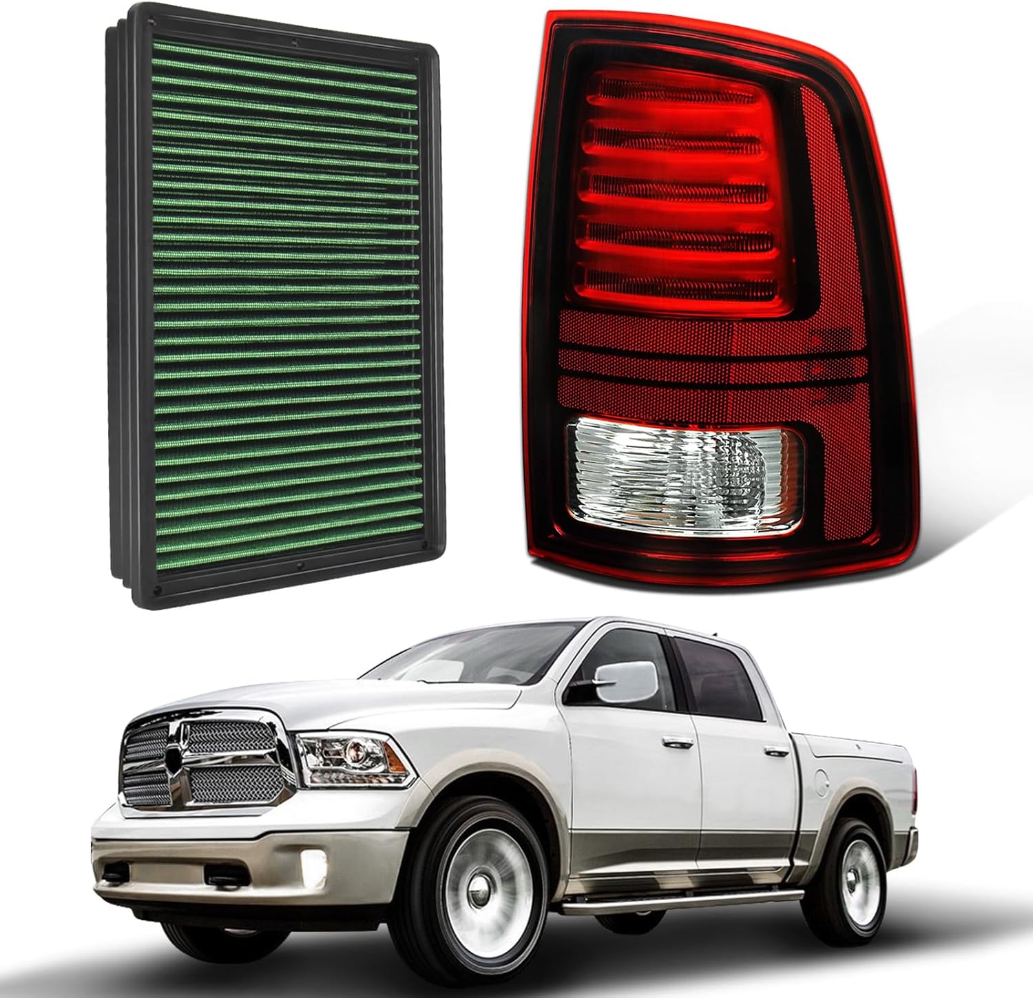 LED Tail Light+High Performance Engine Air Filter Washable & Reusable Increase Power Compatible with 2013-2018 Dodge Ram 1500