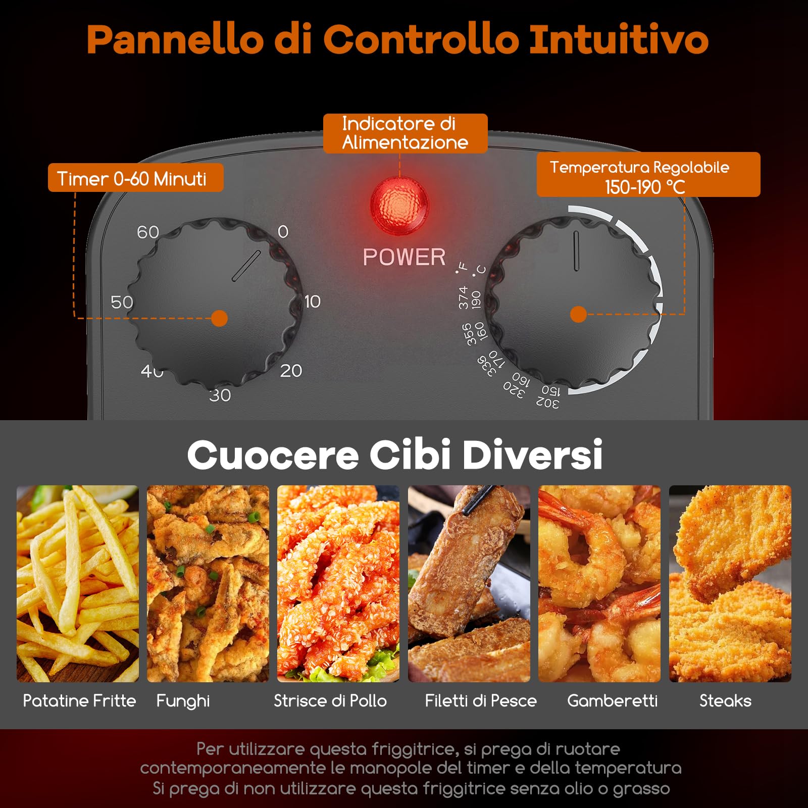 COSTWAY Friggitrice ad Olio 5 L, con 1 Cestello Grande e 2 Piccoli, Temperatura e Timer Regolabili, Friggitrice Elettrica Smontabile con Protezione dal Surriscaldamento, Potenza 1700 W