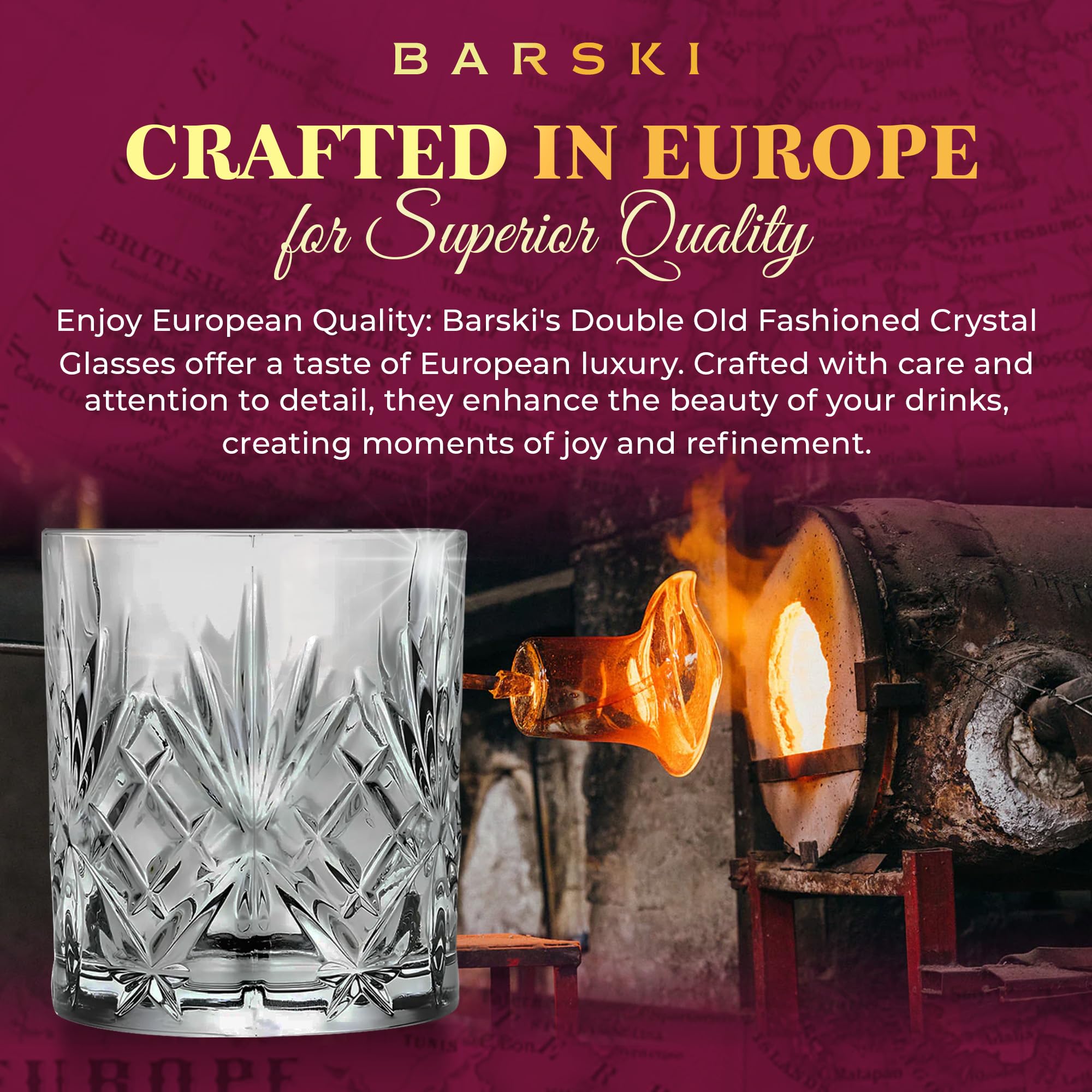 Copos De Uísque Barski - Conjunto 4 Unidades Duplos, Cristal Europeu 300ml