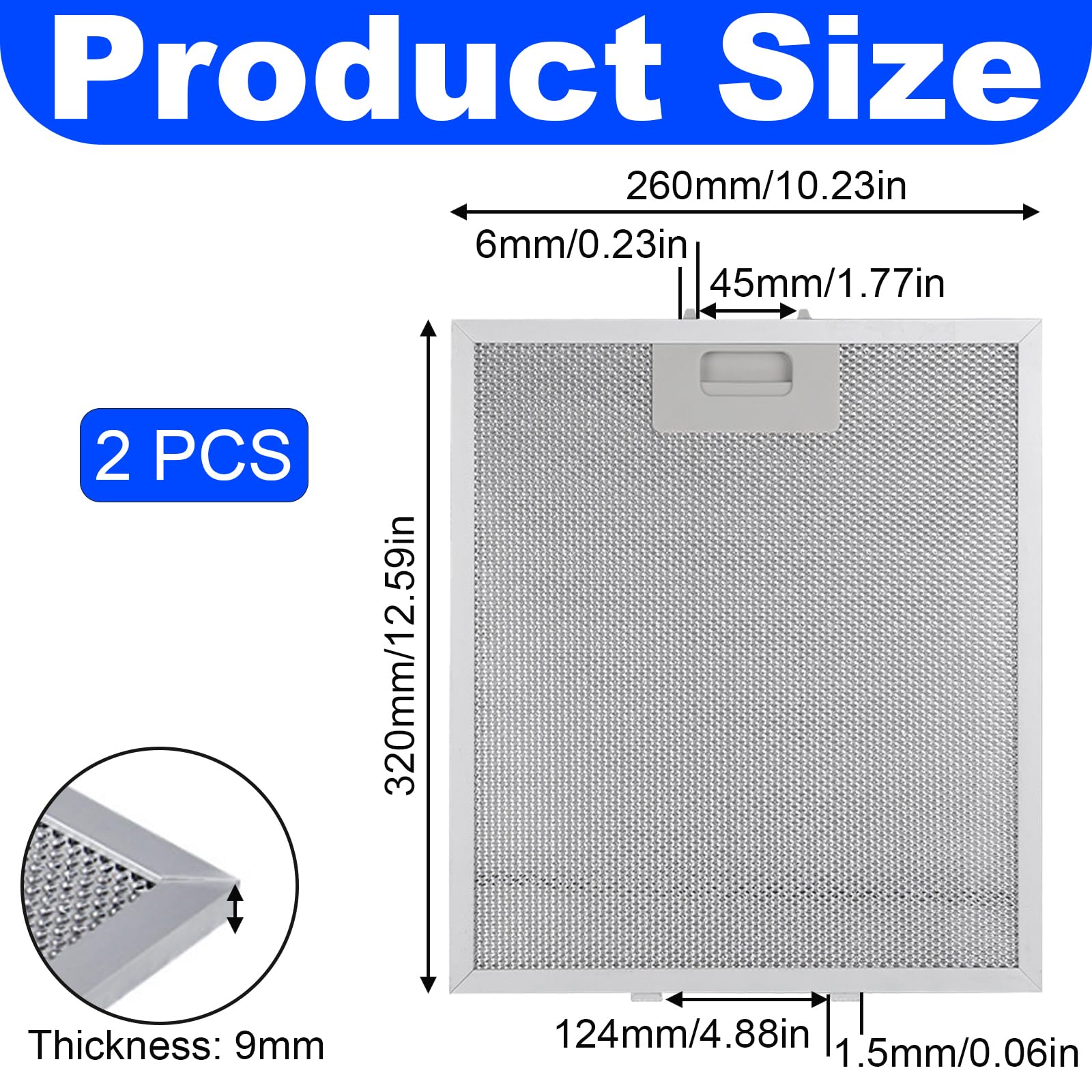 2 pièces Filtre pour Hotte, 320mm x 260mm Graisse en Métal pour Hotte Aspirante Facile à Nettoyer Filtre de Hotte pour Hottes Aspirantes de Nombreuses Grandes Marques - 3