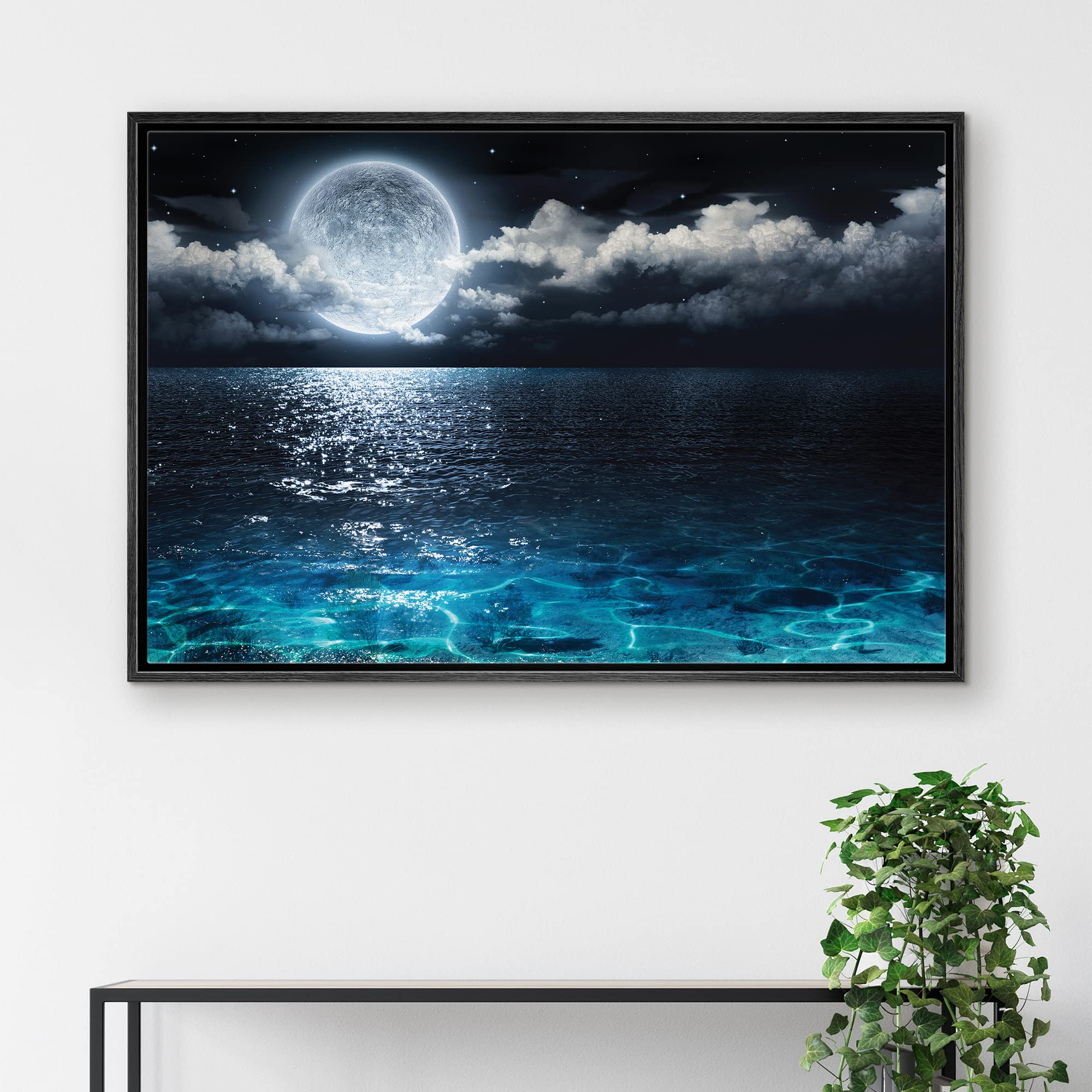 Amazon.com: B2T Canvas Print Wall Art Full Moon in Clouds Over