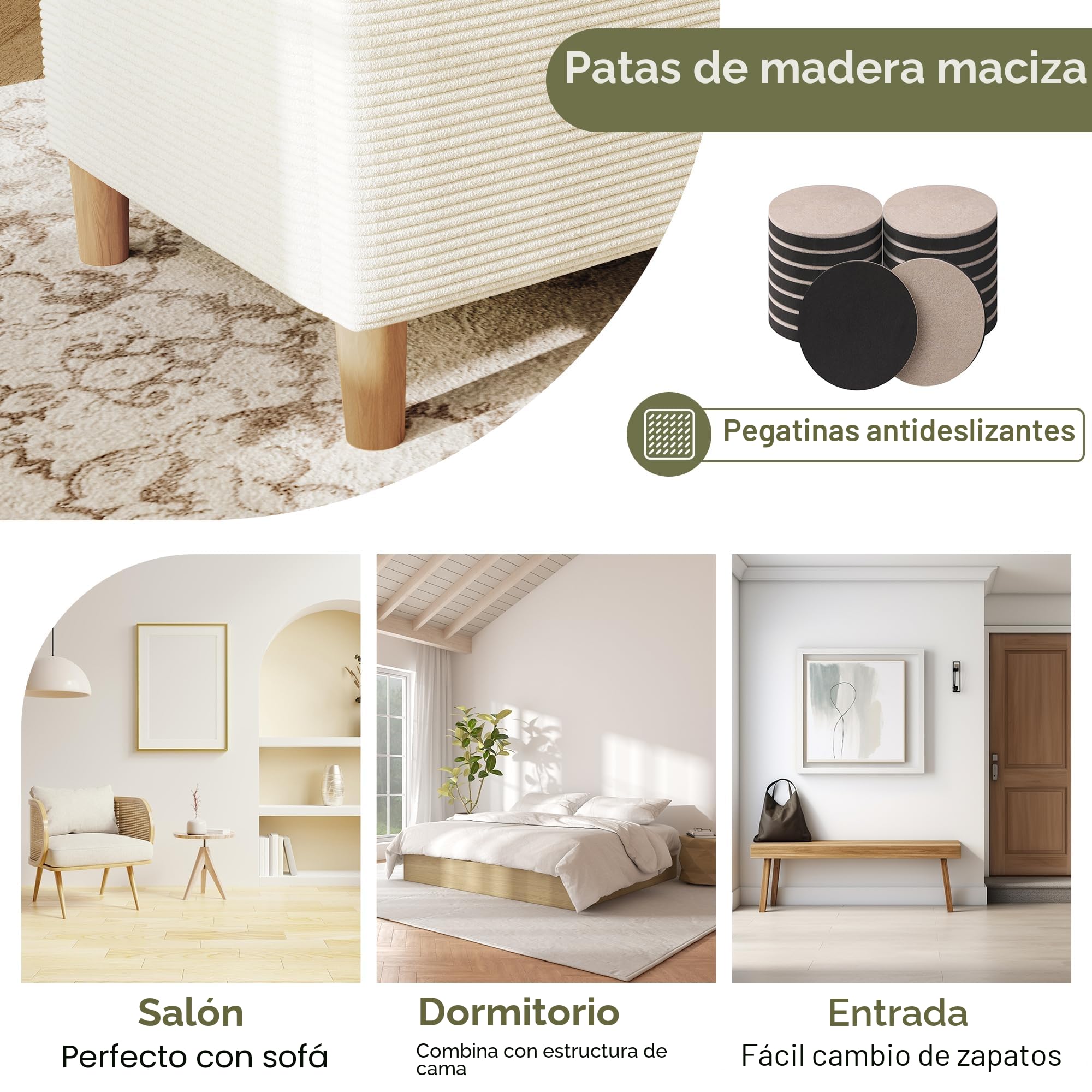 Kebnor Banco con espacio de almacenamiento, banco tapizado con espacio de almacenamiento hidráulico, caja de almacenamiento, adecuado para dormitorio, sala de estar y pasillo, aspecto de corduroy