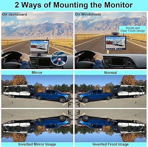 Miniatura 8 de Cámara de respaldo inalámbrica para camión y automóvil: monitor de tecla táctil de 7 pulgadas, Plug and Play, sin demora, sin marcos caídos, brillo