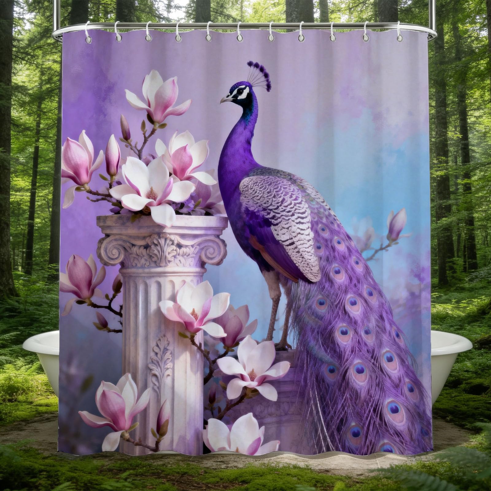 Hongduo 3D Classical Peacock Shower Curtain for Stalls Bathtubs Dreamy Bathroom Decor Shower Curtain Set Polyester Fabric Waterproof 200x200cm/79X79 Inch with Hooks