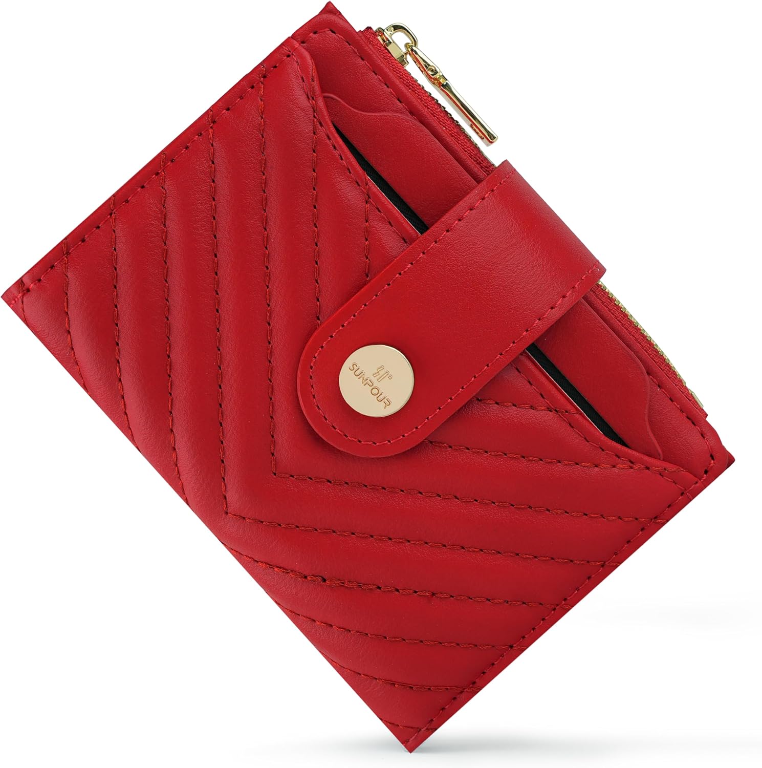 Sunpour Small Womens Wallet,Slim Bifold Leather Wallet for Women RFID Card Holder Ladies Compact Pocket Wallet Small Wallet for Crossbody Bag(Red)