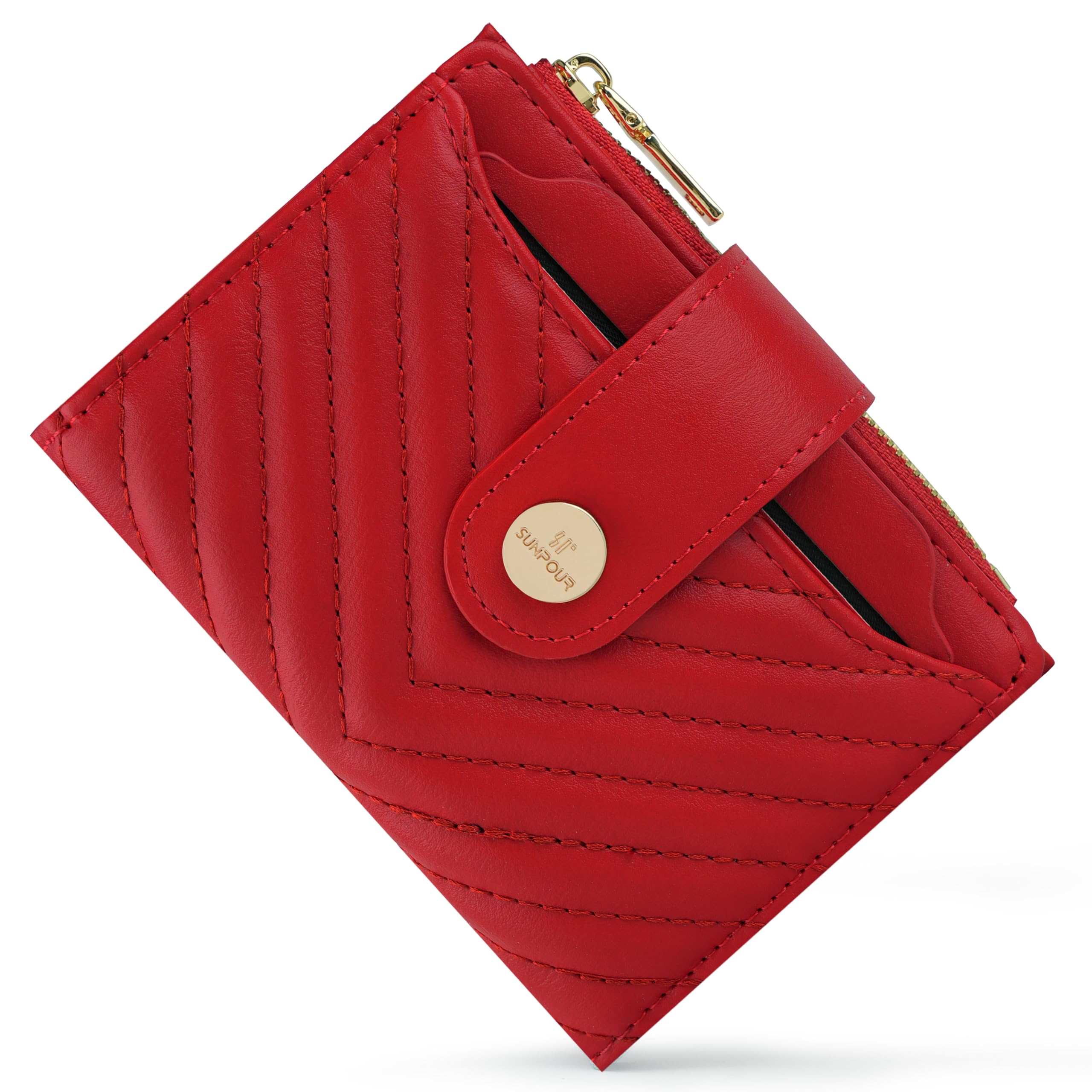 Small Womens RFID Bifold Red Wallet,Compact Leather Card Holder