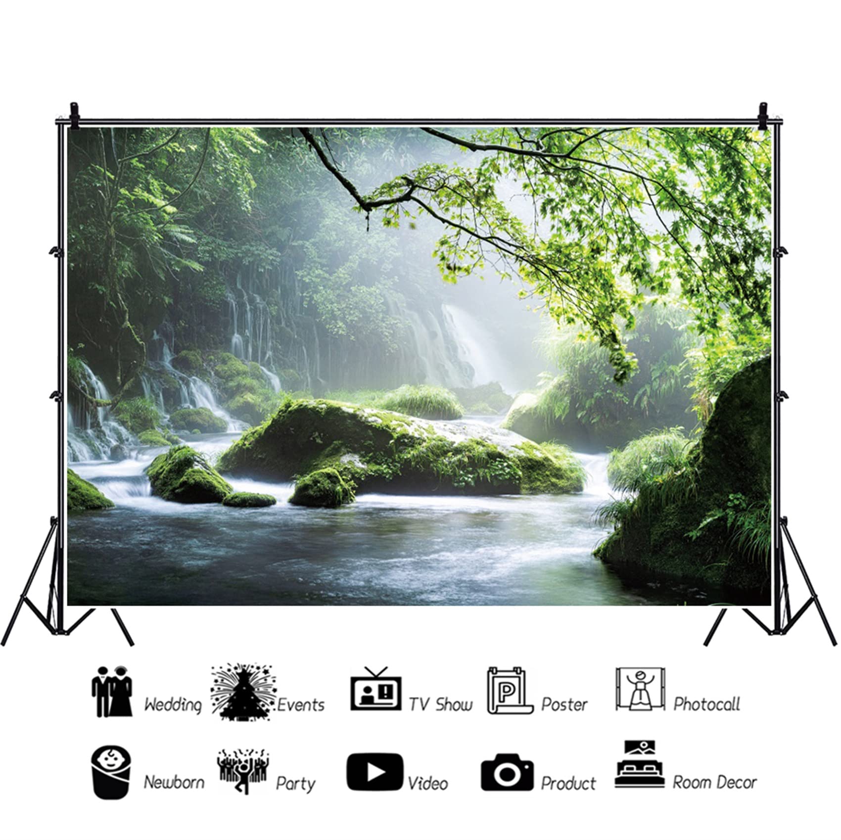 Leyiyi 5x4ft Waterfall Vinyl Backdrop River Lake Mountain