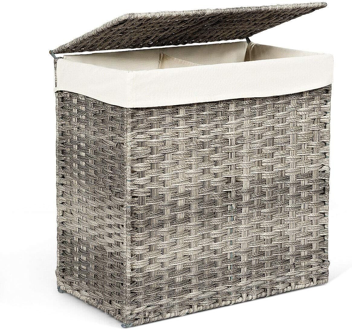 Casa Furnishings Wicker Lined Laundry Basket, Toy Box, Tall Storage Chest (Large - L 44 x W 35 x H 63 cm)