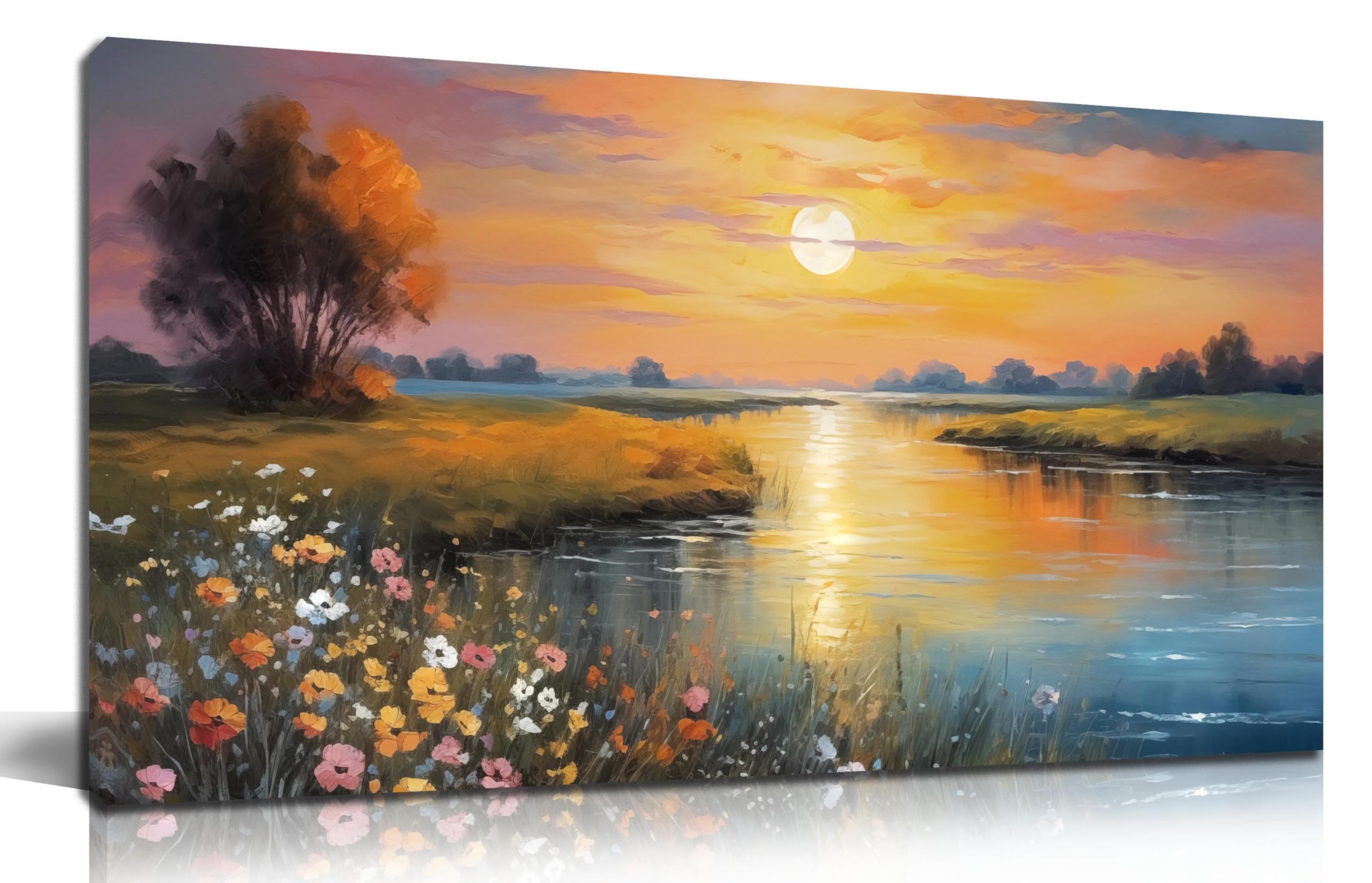 Sunset Lake Landscape Canvas Wall Art