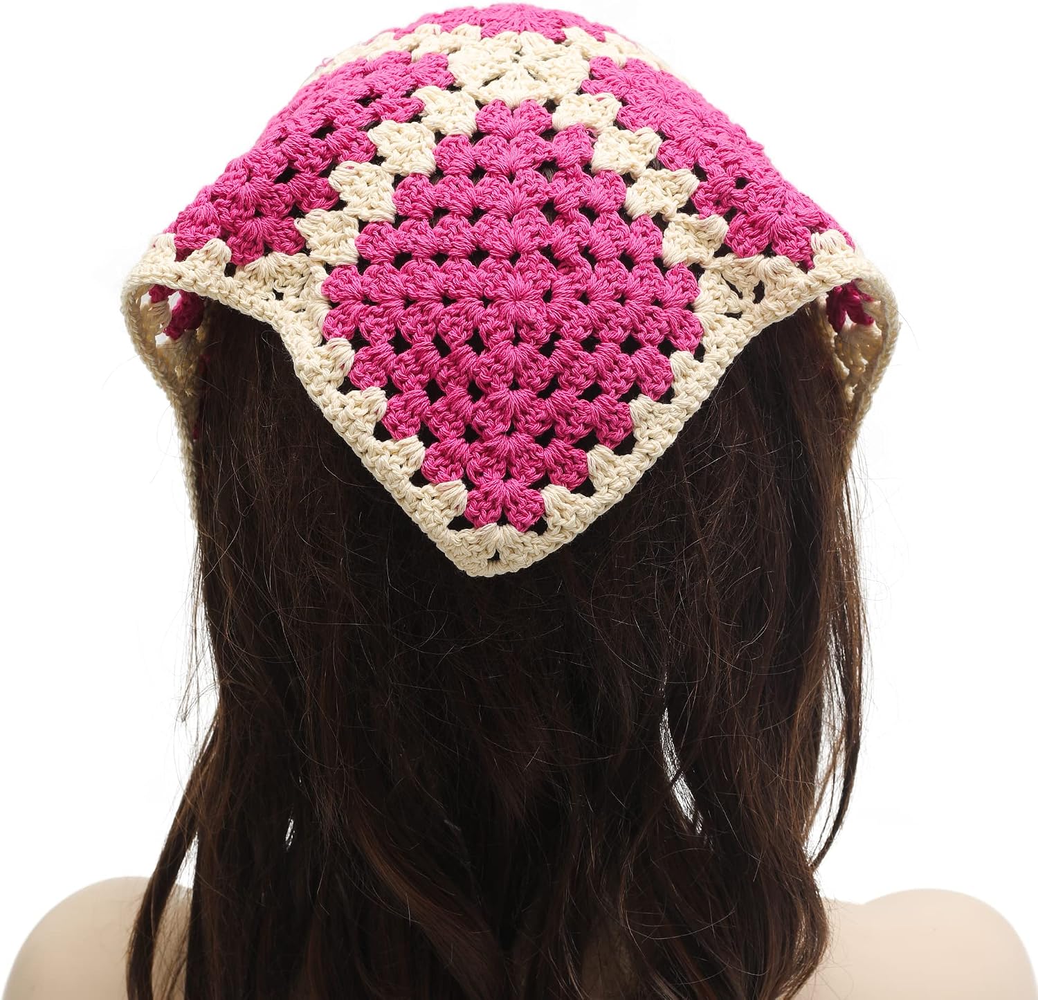 ZLYC Women Cotton Triangle Headband Crochet Hair Bandanas Handmade Kint Turban(Hot Pink), One Size-Medium - Image 5