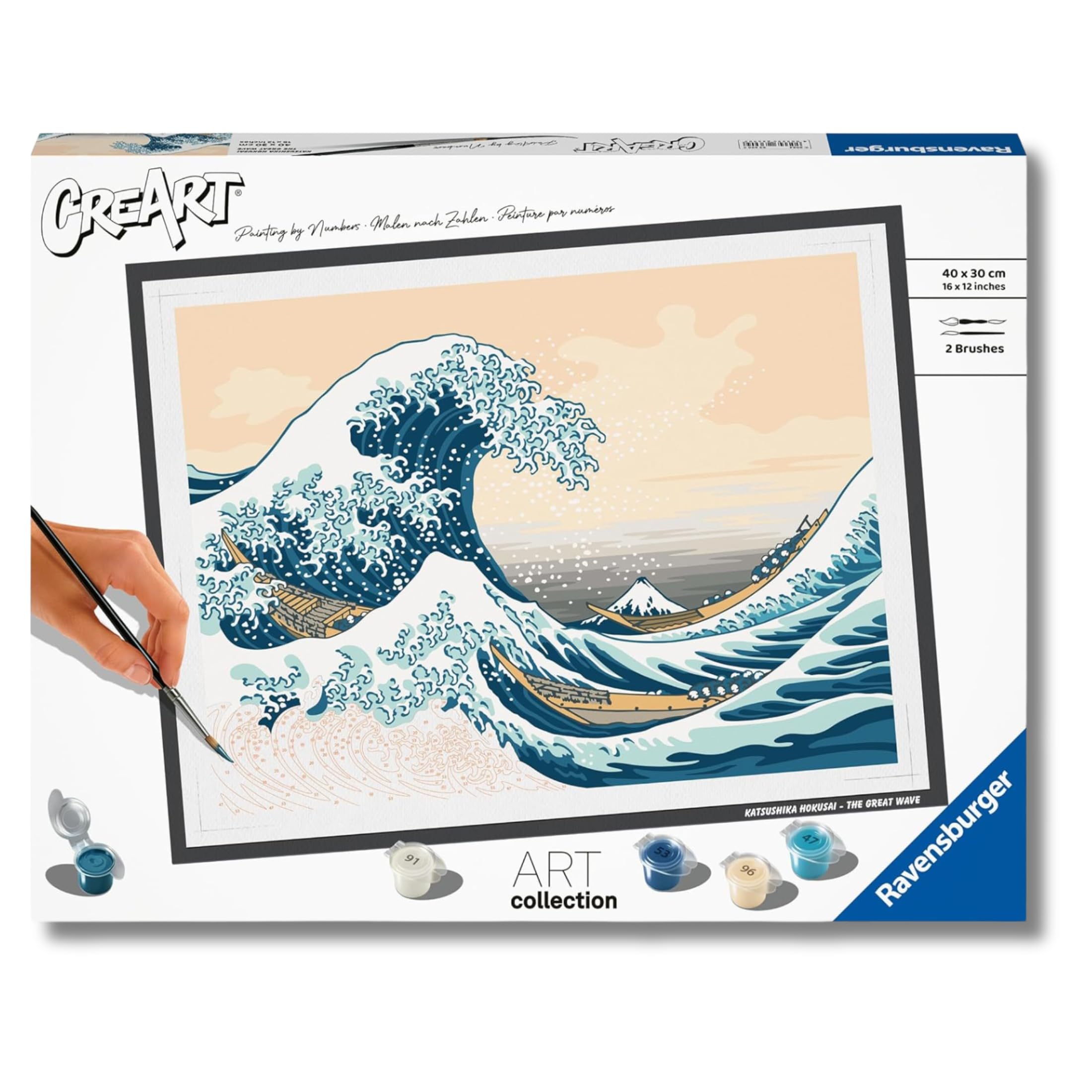 Ravensburger - Creart Serie B Art Collection: Hokusai, La Gran Ola De Kanagawa | Manualidades Adultos | Pintar por Numeros Adultos Relajante | Cuadros por Numeros Art Collection 40x30cm