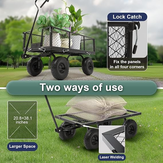 880lb Garden Wagon Steel Utility Cart Solid Wheels