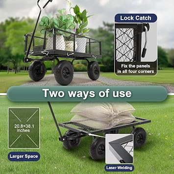 880lb Garden Wagon Steel Utility Cart Solid Wheels
