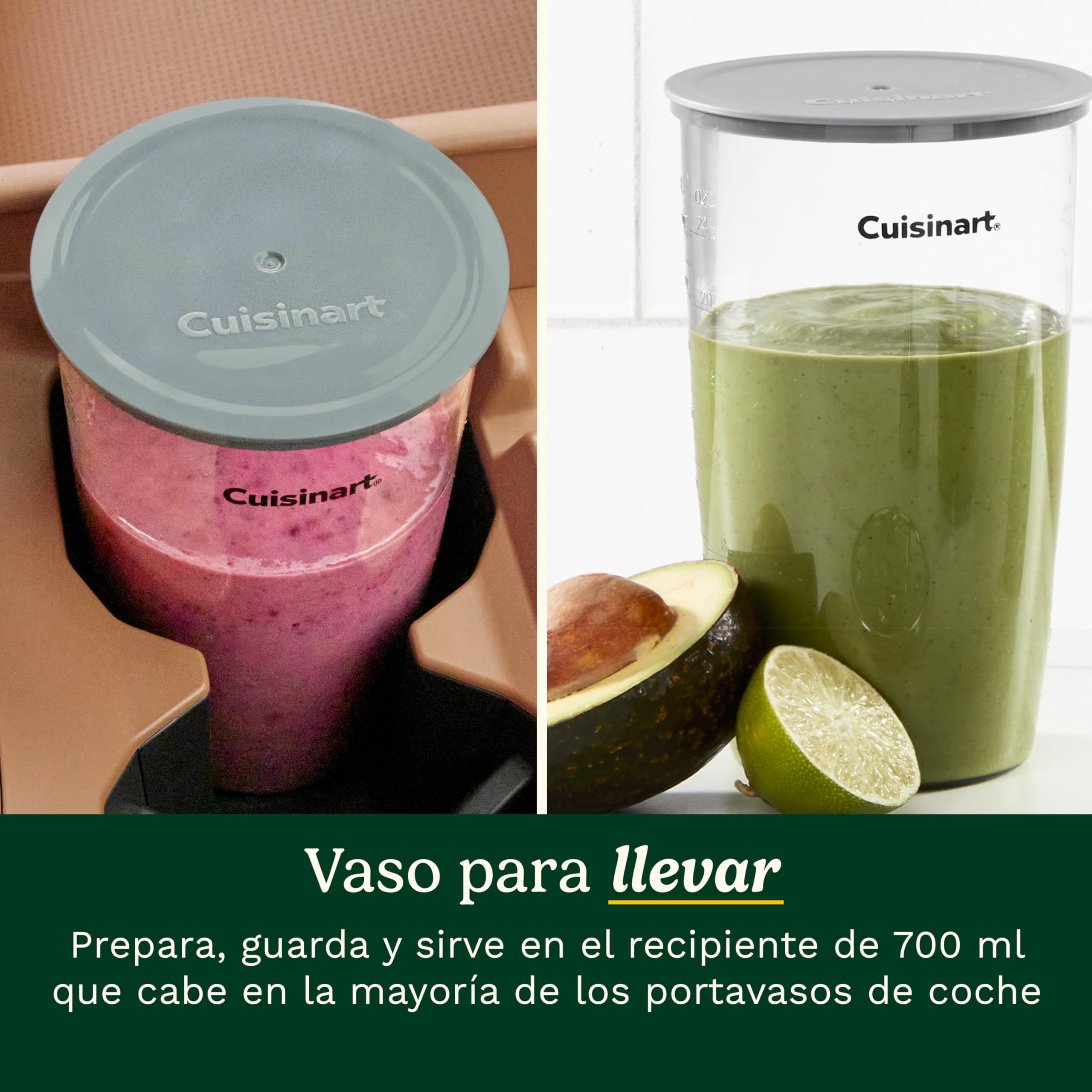 Cuisinart Power Blend batidora de inmersión 400 W con velocidad variable, cuchilla de acero inoxidable, campana antirrayaduras sin BPA, bol procesador, batidor y recipiente Prep-and-Go.