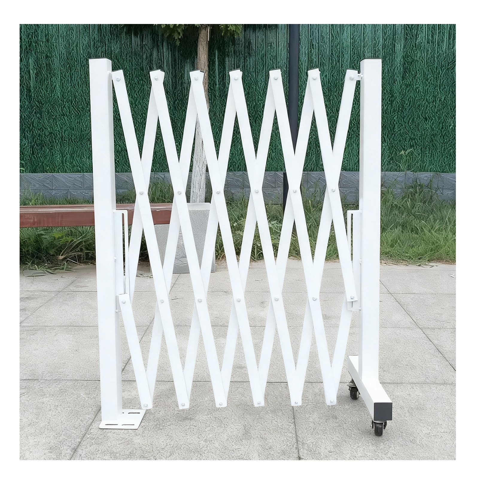 Expandable Metal Folding Safety Barrier Gate with WheelsRetractable Scissor Gate for Traffic Control Temporary Industrial Use SchoolsWhite 39.4x78.7in (100x200cm)
