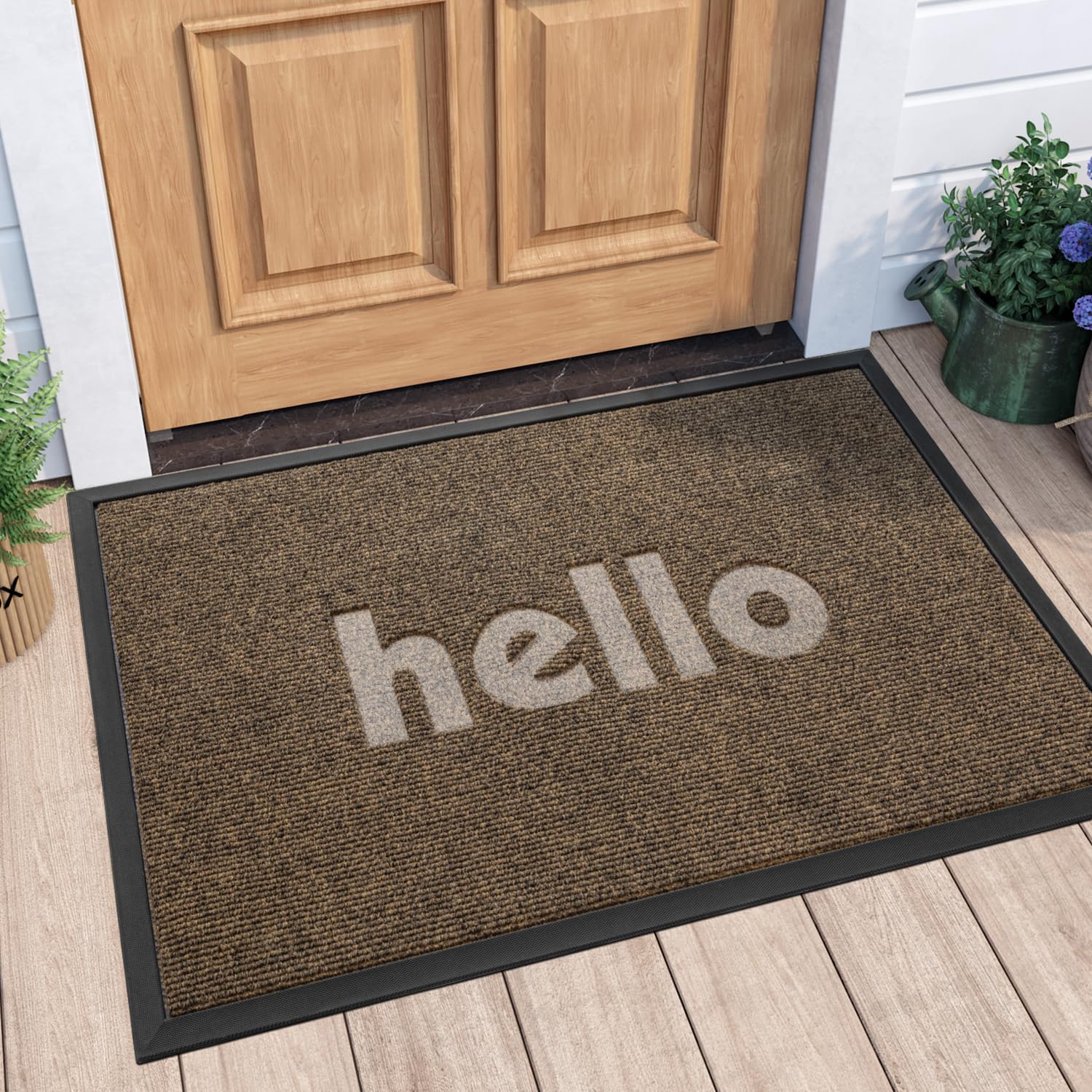 DEXI Door Mat Outdoor Indoor Entryway Rugs Welcome Mats Front Doormat for Entrance Home Heavy Duty Rubber Backing Low Profile Non Slip Rugs for Outside Entry, 17"x29", Brown