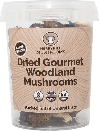 Merryhill Mushrooms - Dried Gourmet Woodland Mushrooms Porcini Mushrooms, Slippery Jack Mushrooms, Oyster Mushrooms and Black Trumpet Mushrooms 35g
