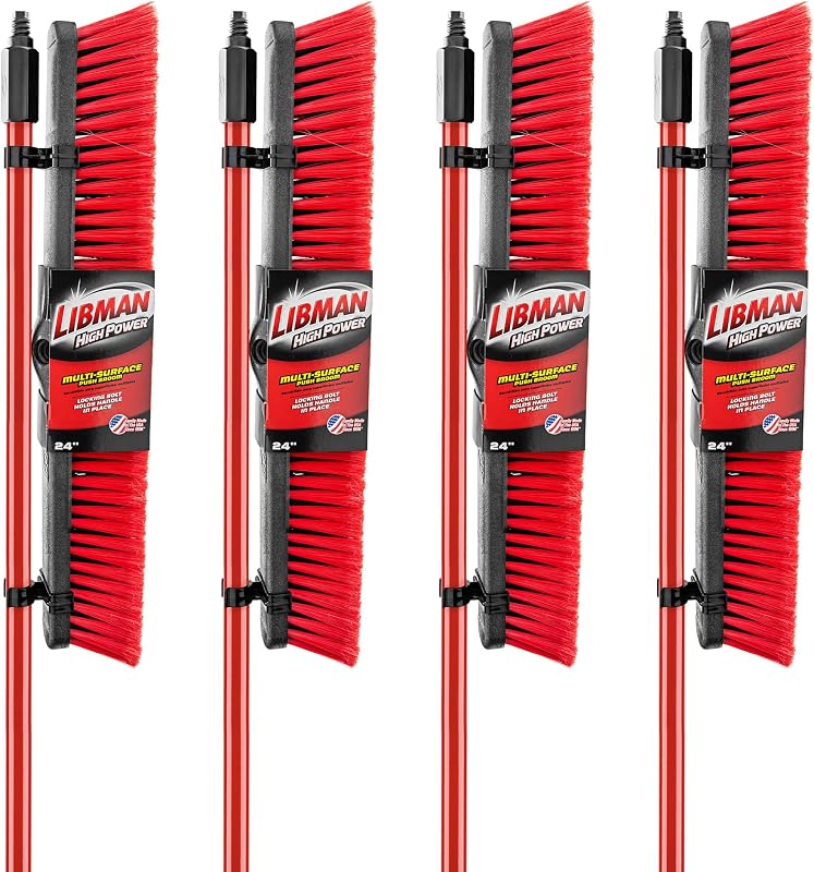Escoba de empuje multisuperficie 805, 64" de largo, 24" de ancho, negro/rojo (paquete de 4)