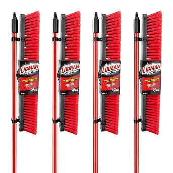 Libman Commercial 805 Multi-Surface Push Broom, 64" Length, 24" Width, Black/Red Pack of 4
