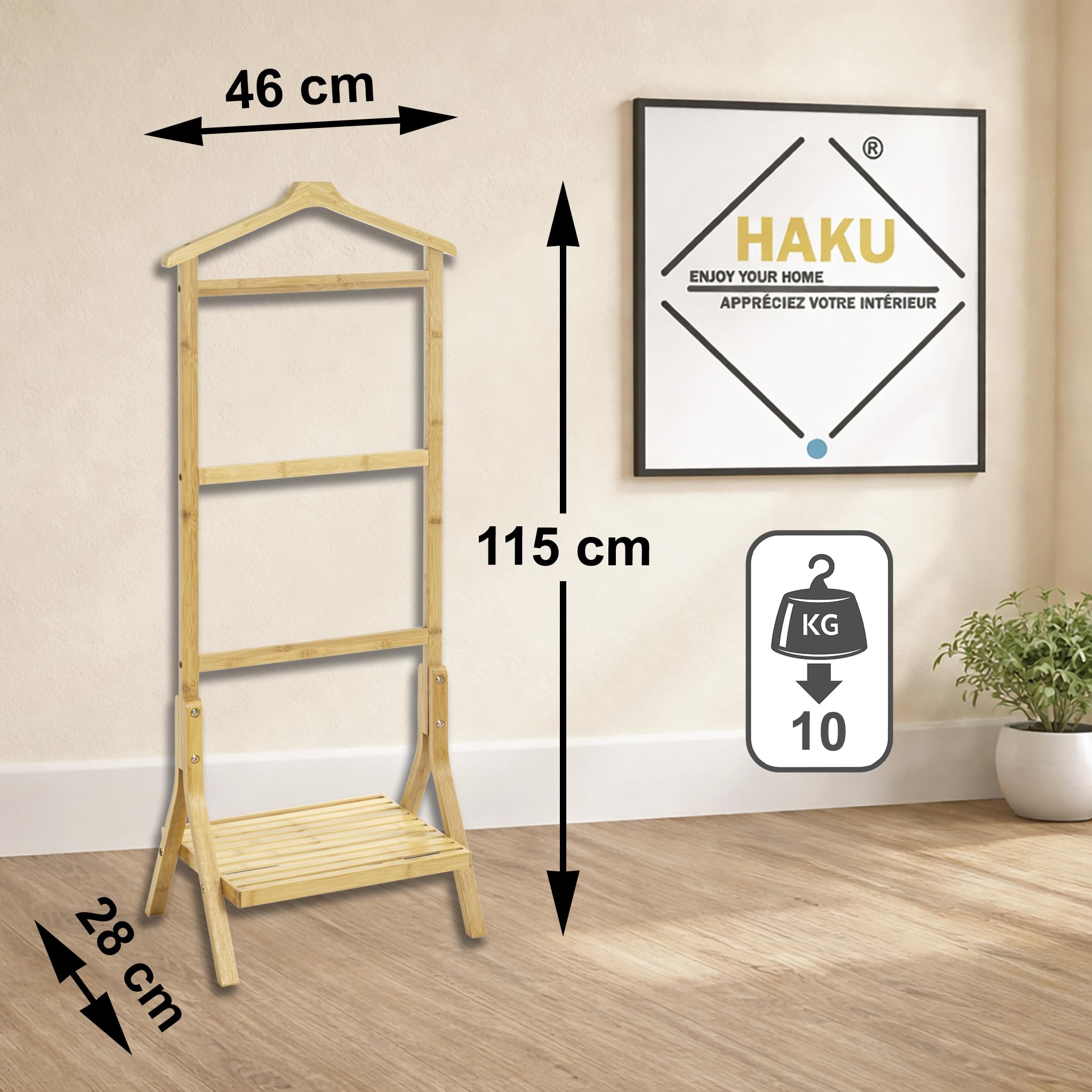 HAKU Servo Muto da uomo natura, Bamboo - Dim. L 46 cm x A 115 cm x P 28 cm, Stile Boemo