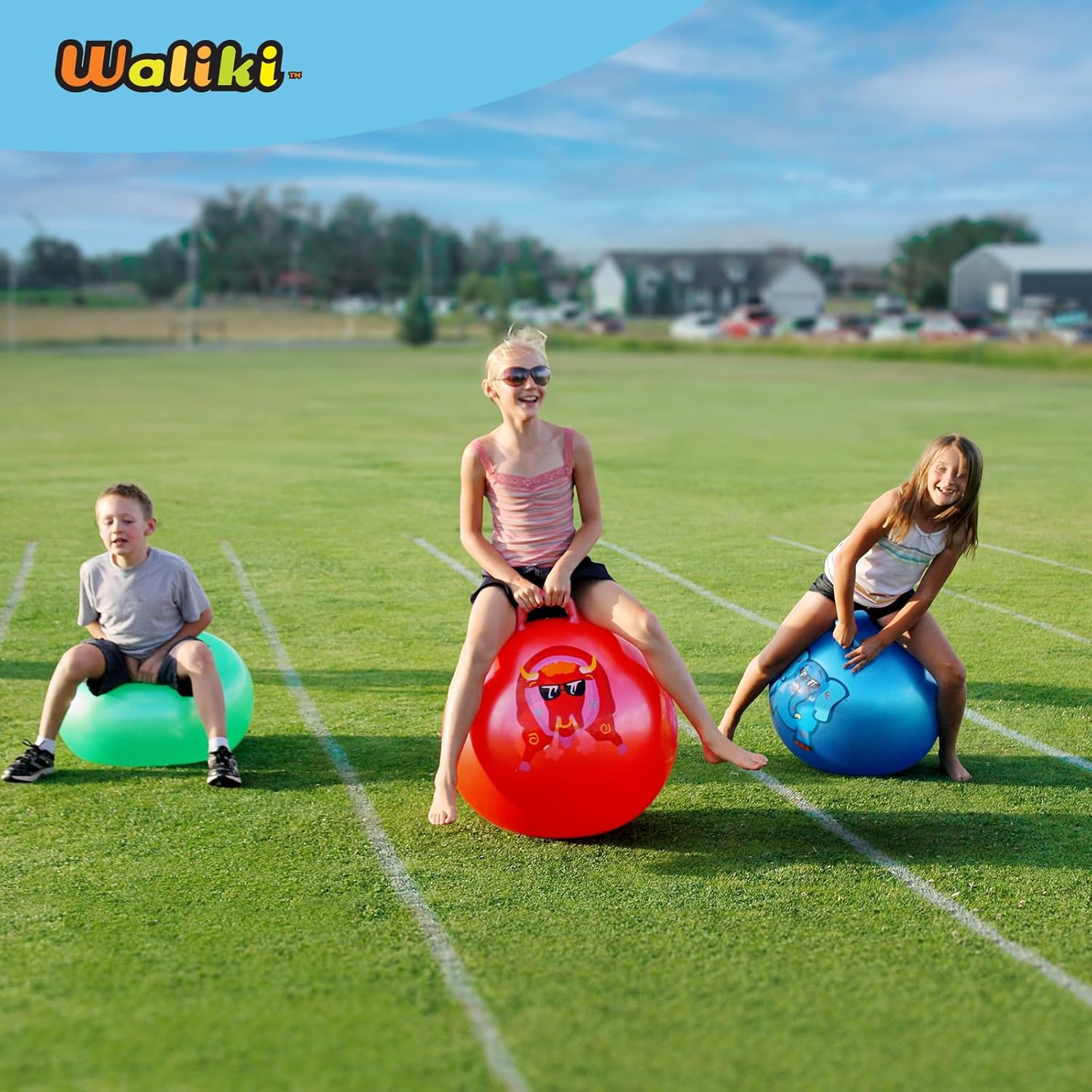 WALIKI Hopper Ball Toy for Boys and Girls Ages 6 7 8 9 | 20” Red Rodeo Bull Hop Ball | Jumping Sit & Bounce Outdoor Toy