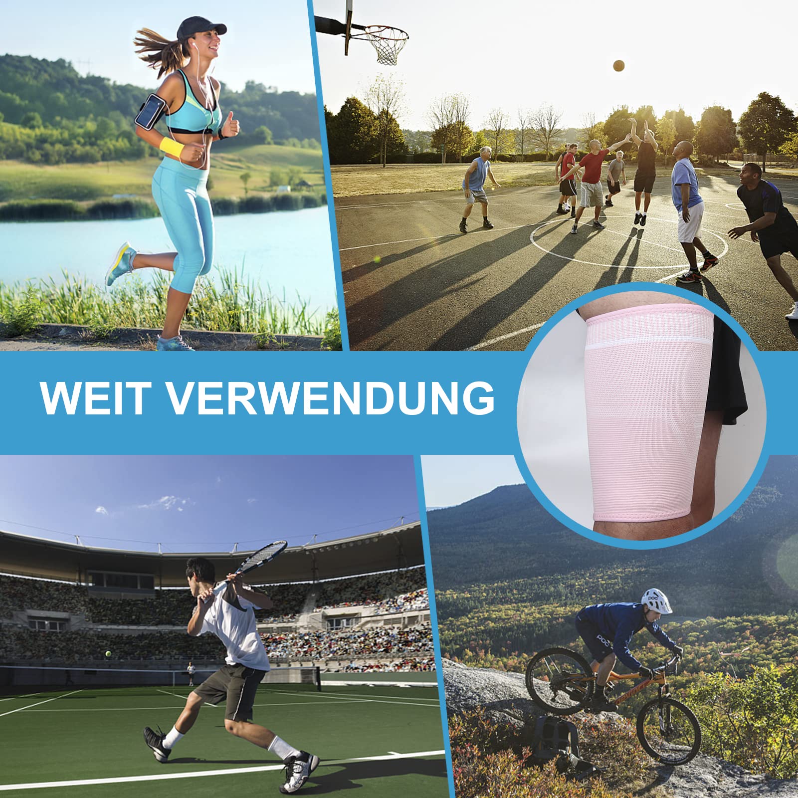 Kompression Oberschenkelbandage Herren and Damen Belüftung Oberschenkelstütze Mit Rutschfestem Silikon, für Muskelfaserriss, Muskelbelastung, Verletzungserholung, Sport 2 Stück (Rosa, XL)