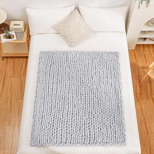 Miniatura 4 de Manta de punto grueso de 40 x 50 pulgadas, manta de chenilla suave jumbo, manta 100% tejida a mano para sofá y cama, manta de punto trenzado grueso,