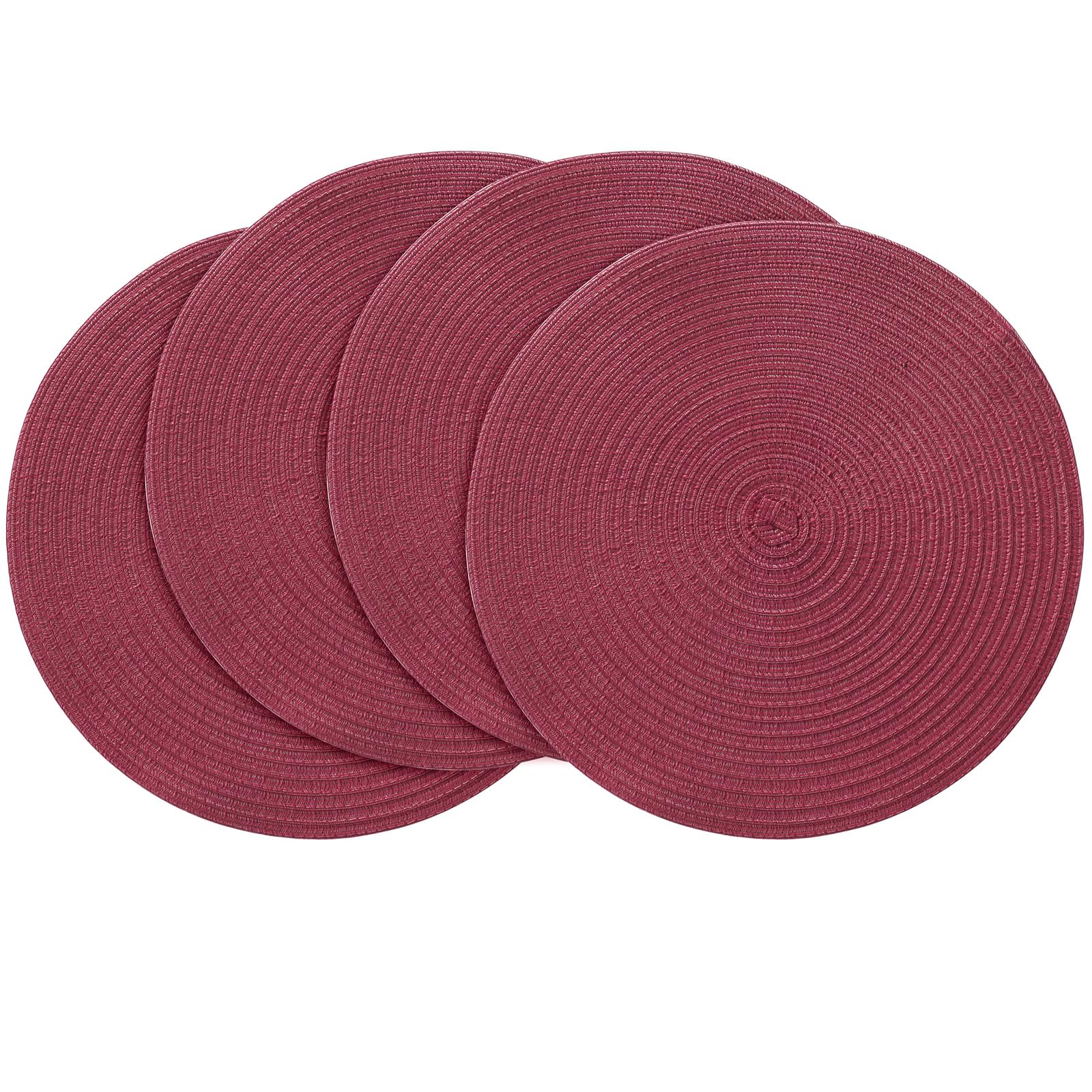 Photo 1 of *** RED ***  Floroom 15 Inch Round Braided Placemats Set of 4, Washable Heat Resistant Cotton Polyester Circle Place Mats for Kitchen Dining Table - Burgundy