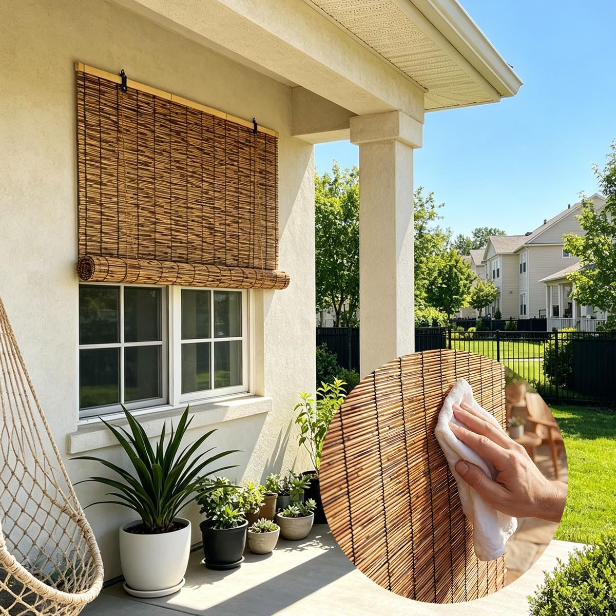Store Bambou Intérieur sans Percage, 80 100 120 130 135 140 145 155 160 cm Store Enrouleur Bambou Naturel, Rideau Thermique Occultant pour Pergola Balcon Terrasse(W140 cm x H240 cm)