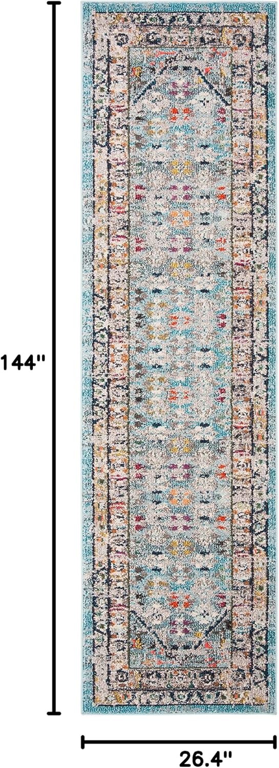 SAFAVIEH Monaco Collection Runner Rug - 2'2" x 12', Blue & Light Grey, Boho Chic Oriental Distressed Design, Non-Shedding & Easy Care, Ideal for High Traffic Areas in Living Room, Bedroom (MNC255M)