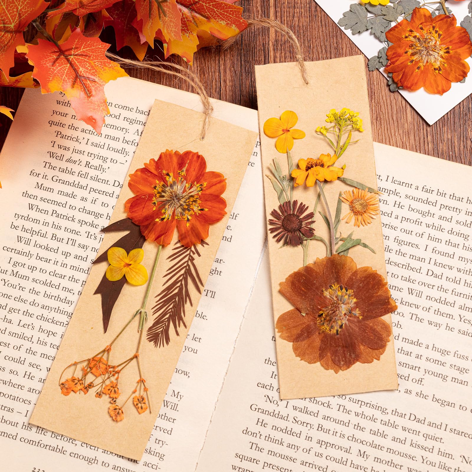 78 Stück getrocknete gepresste Blumen mit Pinzette, echte getrocknete Blumen, Blätter für Bastelarbeiten, Harzformen, gelb-orange getrocknete Blumen für Herbsternte, Halloween, Erntedank-Dekorationen