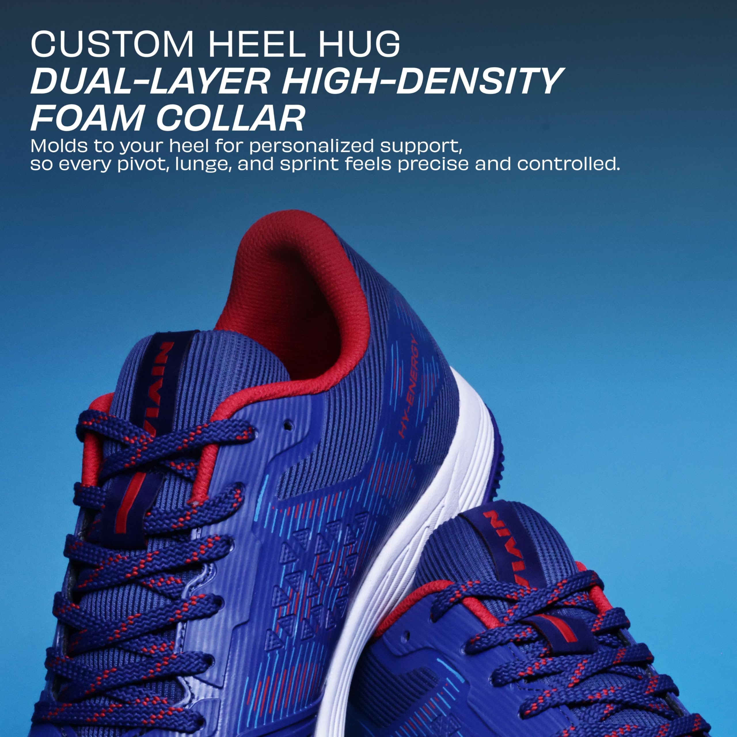 Nivia HY-Energy 2.0 Badminton Shoes for Men, Duofoam Cushion, Breathable Mesh, Ideal for Badminton, Volleyball, Squash, Table Tennis, Blue/Red, UK09 4