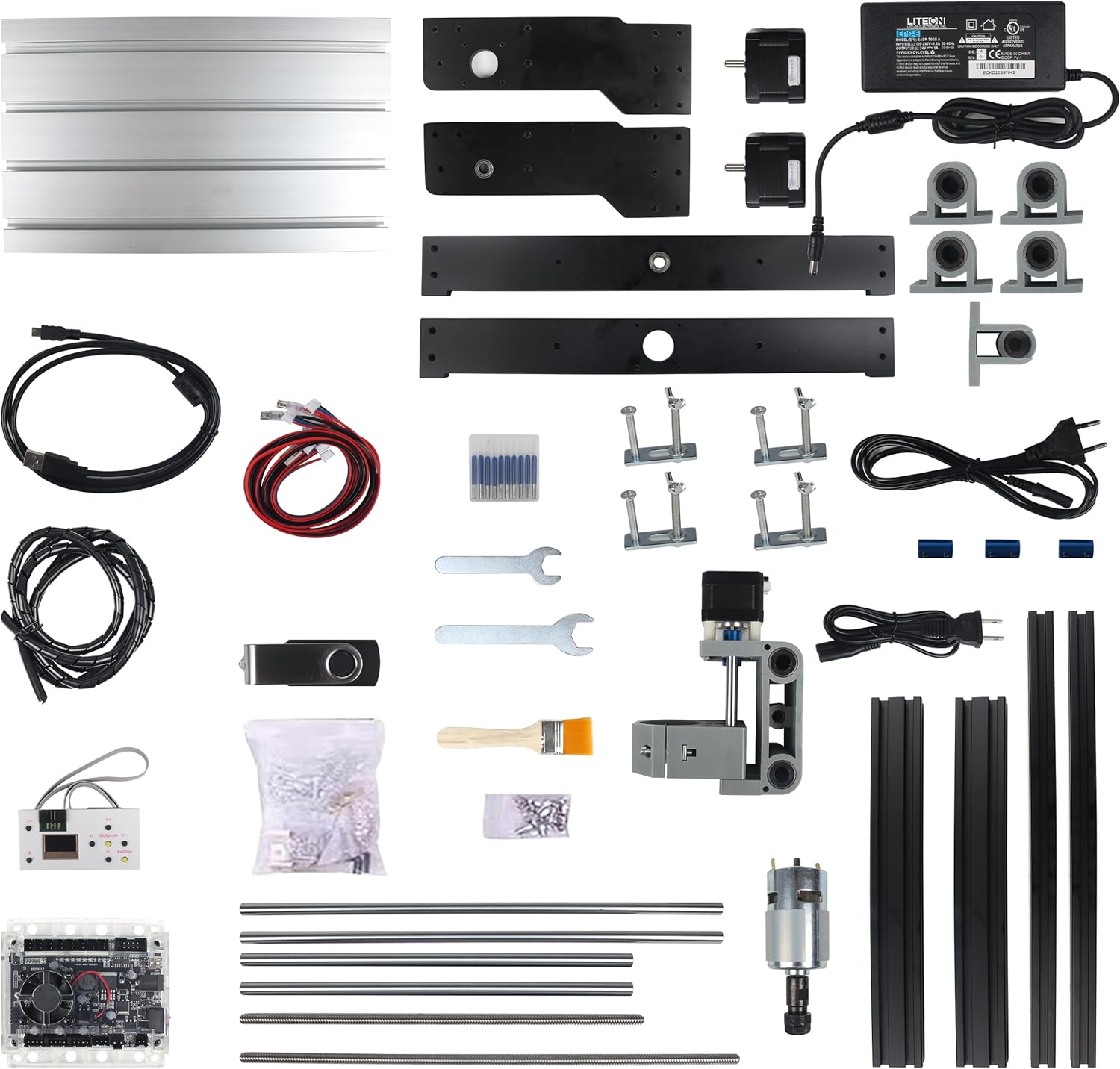 Exploded view of 3018-PRO CNC Router Machine Kit components