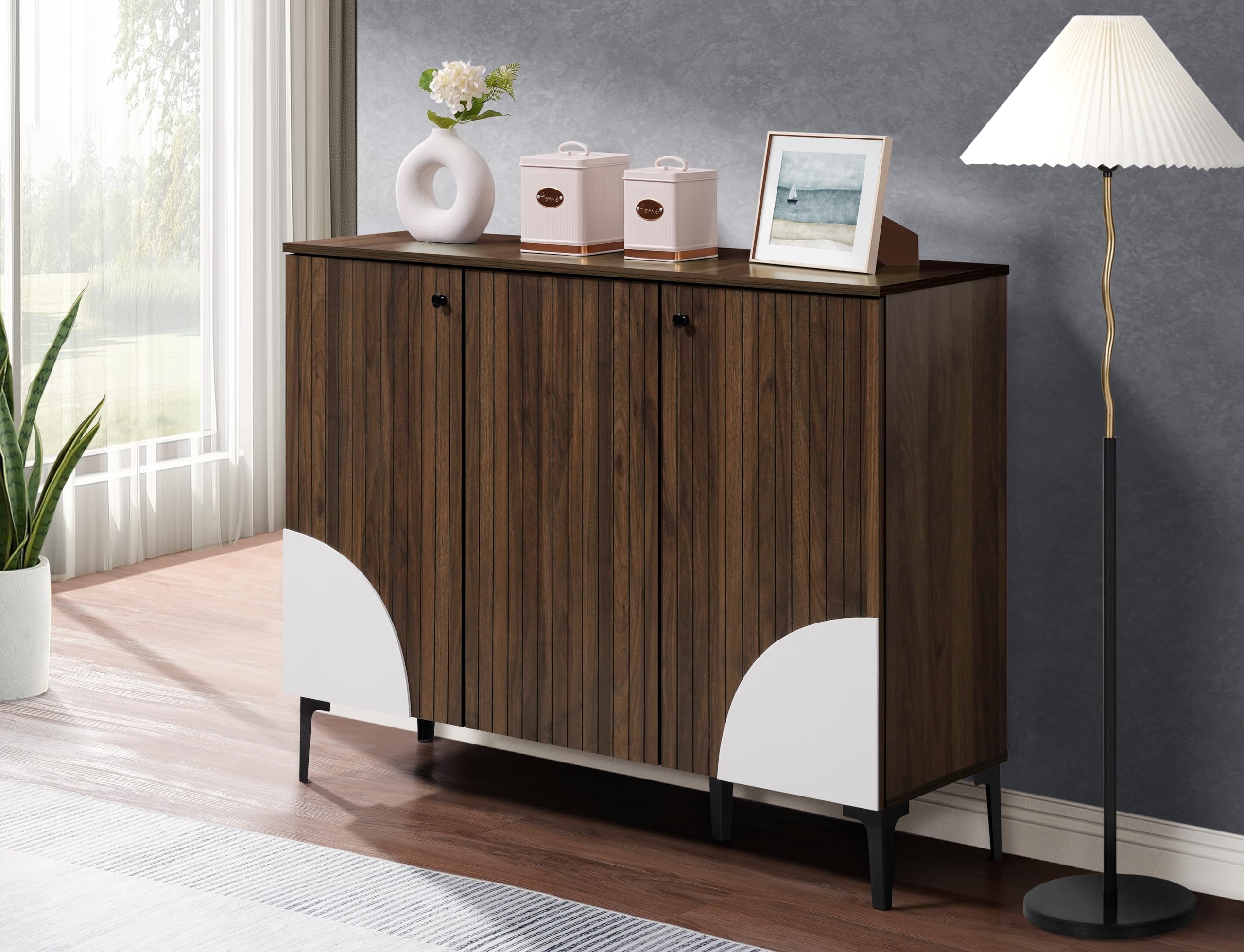 DeckUp Stella Engineered Wood Sideboard/Buffet Counter/Storage Unit (Walnut & White, Matte Finish)-image-16