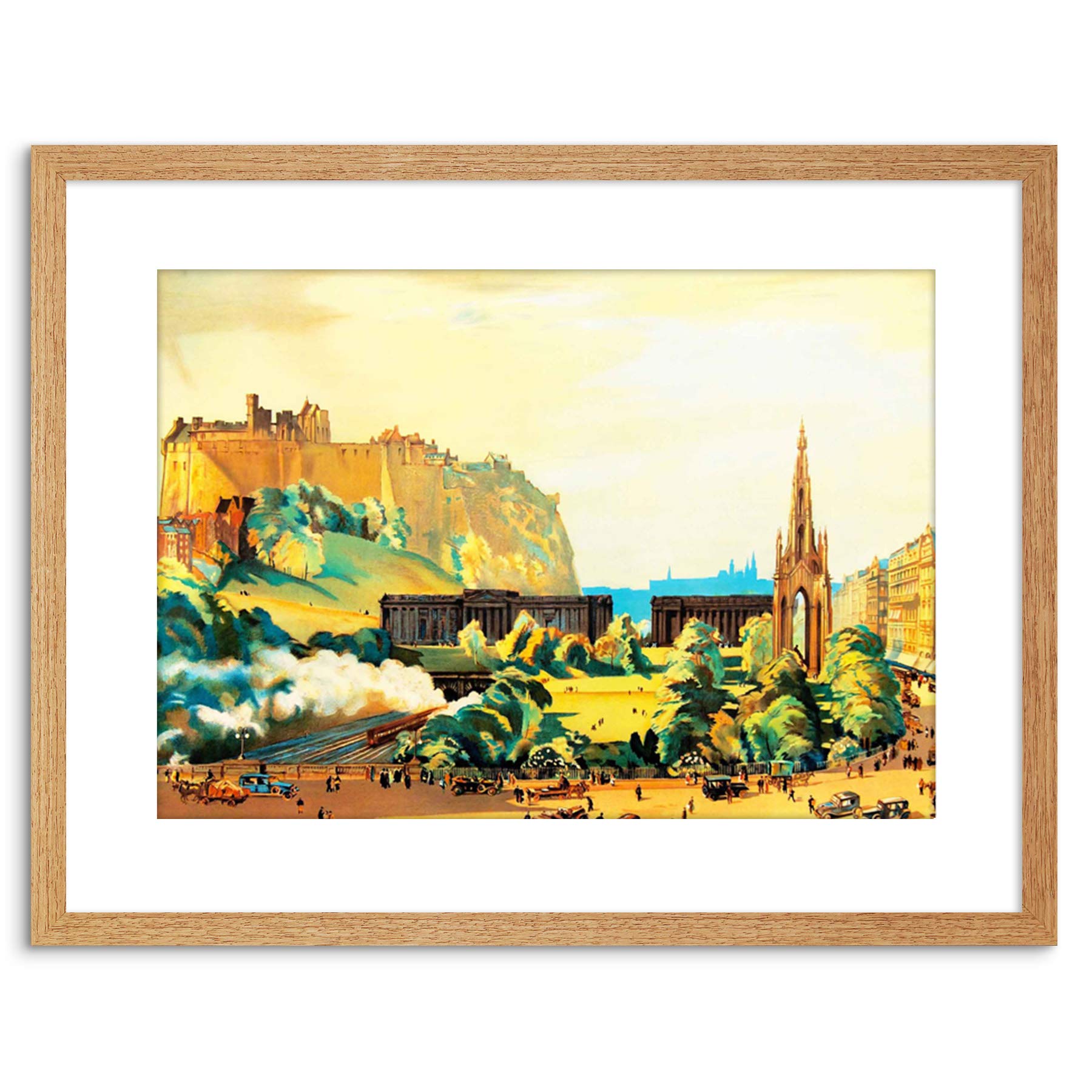Wee Blue Coo PAINTING CITYSCAPE EDINBURGH CASTLE SCOTT MONUMENT FRAMED PRINT F97X4498
