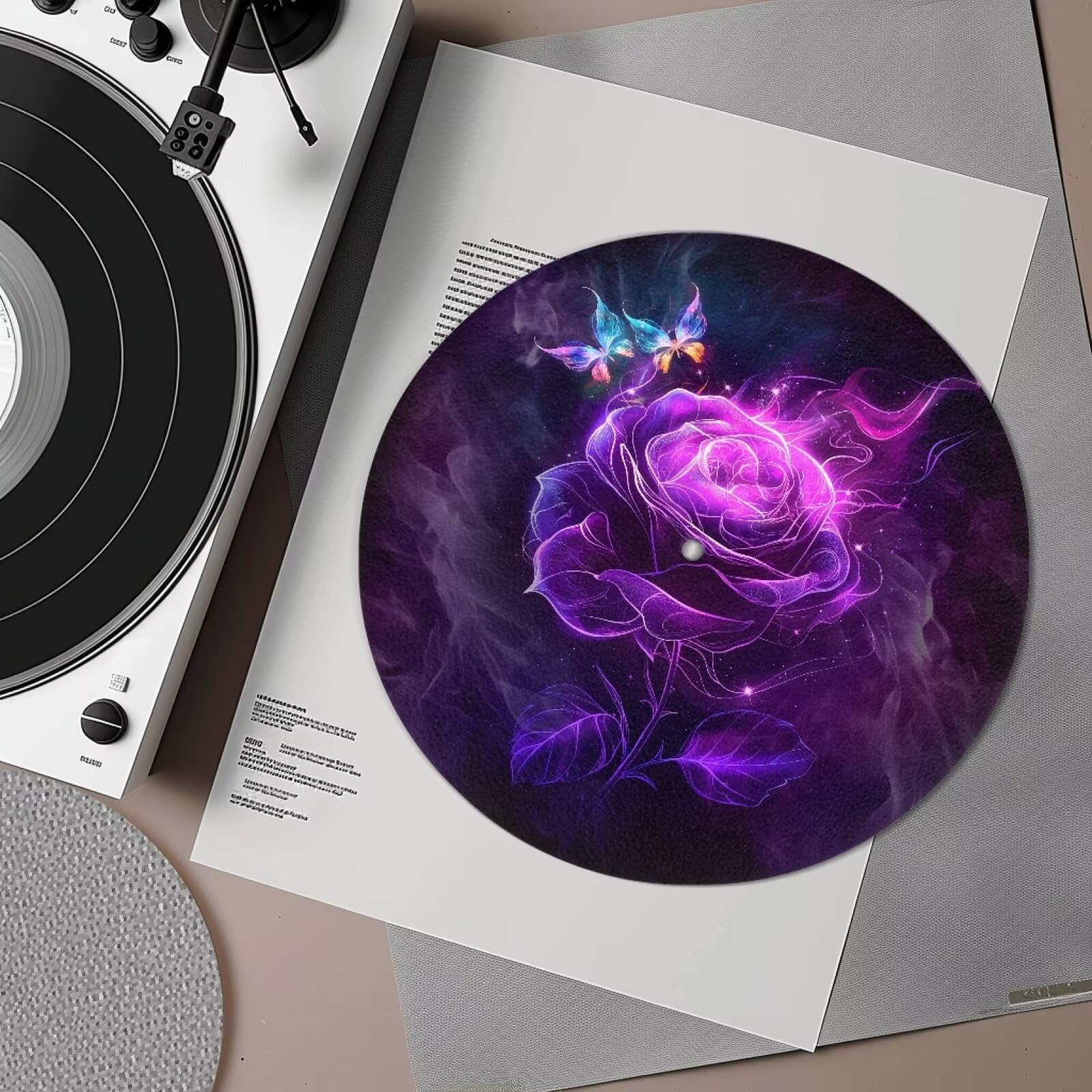 Hechitok Purple Rose Turntable Mat 11.75
