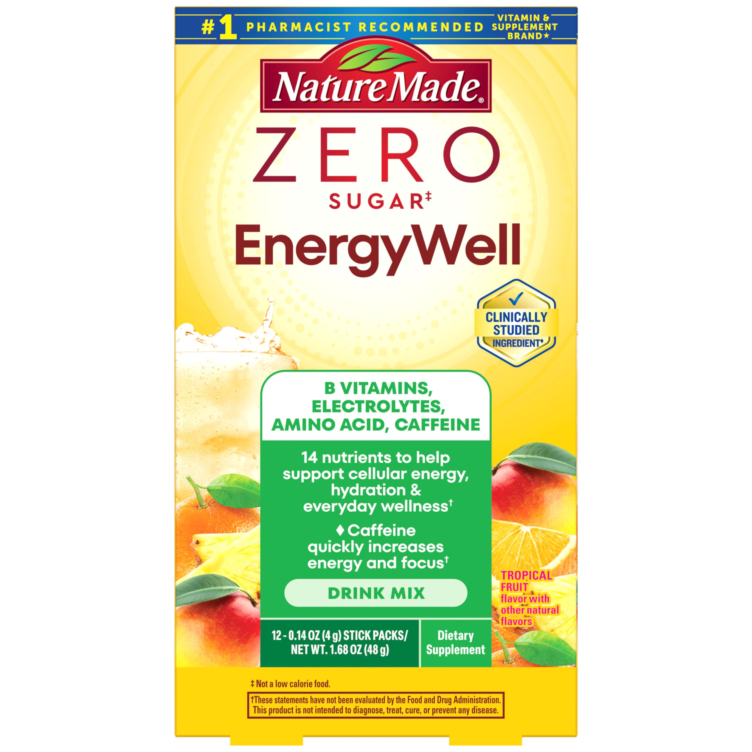 Nature Made Zero Sugar EnergyWell Drink Mix Packets, 12 Count