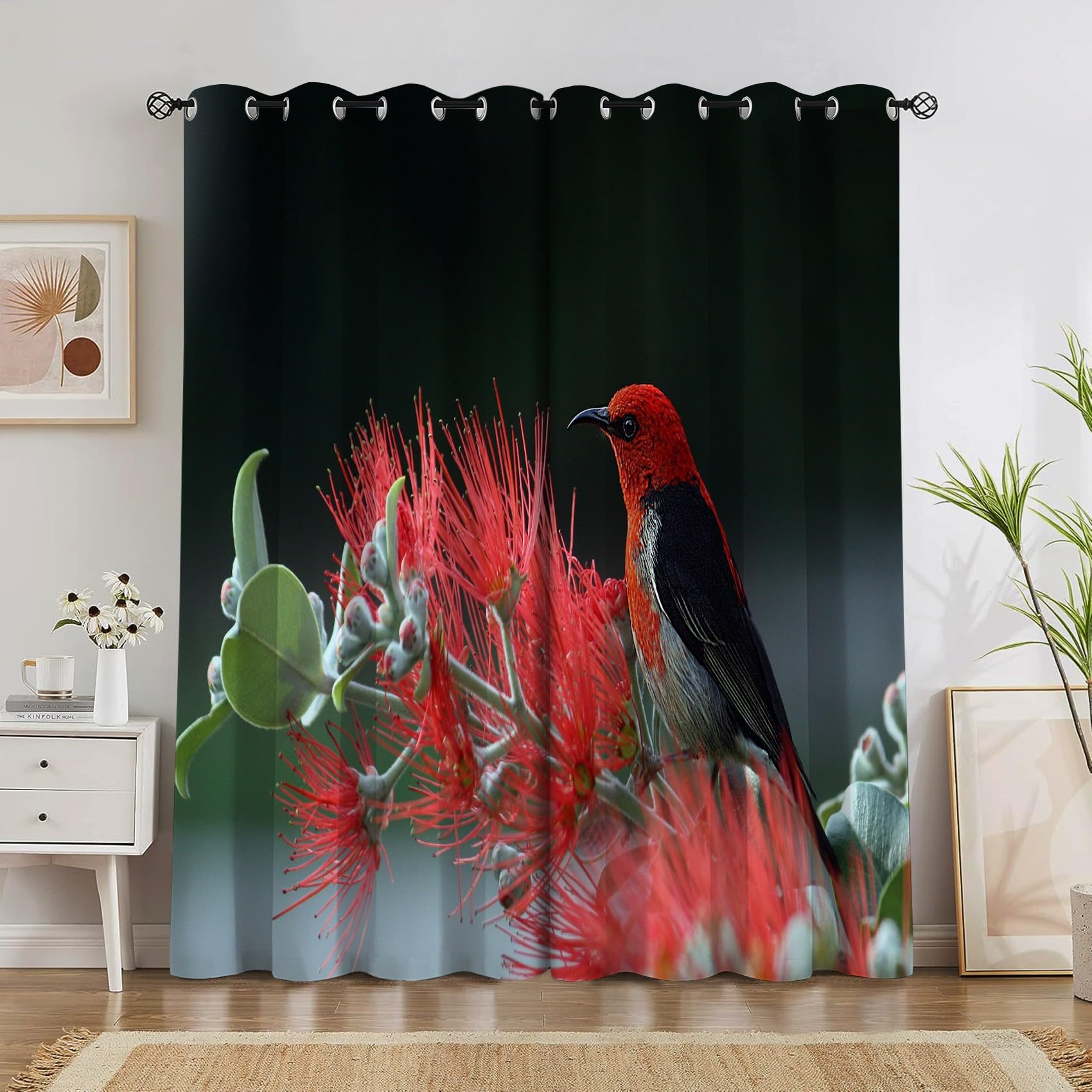 Generico Tende Uccello Tenda Oscurante da Interno fiori Tende Termiche Anti-Rumore per Interni 2 Pezzi 140x180 cm Ideali per Camera da Letto e Soggiorno H5529