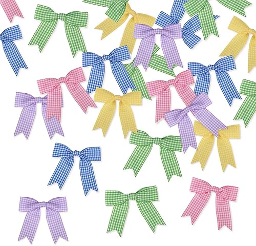 Miniatura 9 de Meseey 50 lazos de cinta de cuadros de Navidad con lazo torcido rojo y verde, lazos prefabricados para cesta de envoltura de regalos, boda, baby