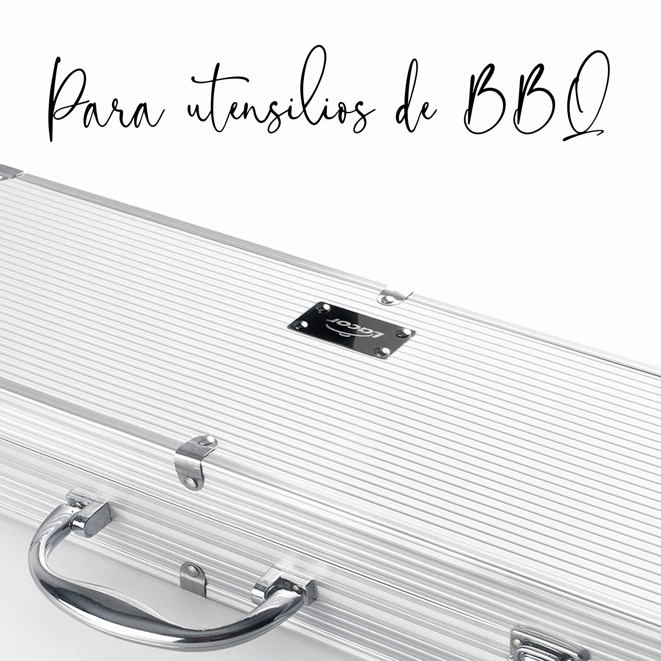 Lacor - 60260 - Maletín Utensilios BBQ, Interior Forrado, Contiene 5 Utensilios, Piezas en Acero Inoxidable, Apto para Lavavajillas, 47 x 16 x 8 cm, Aluminio