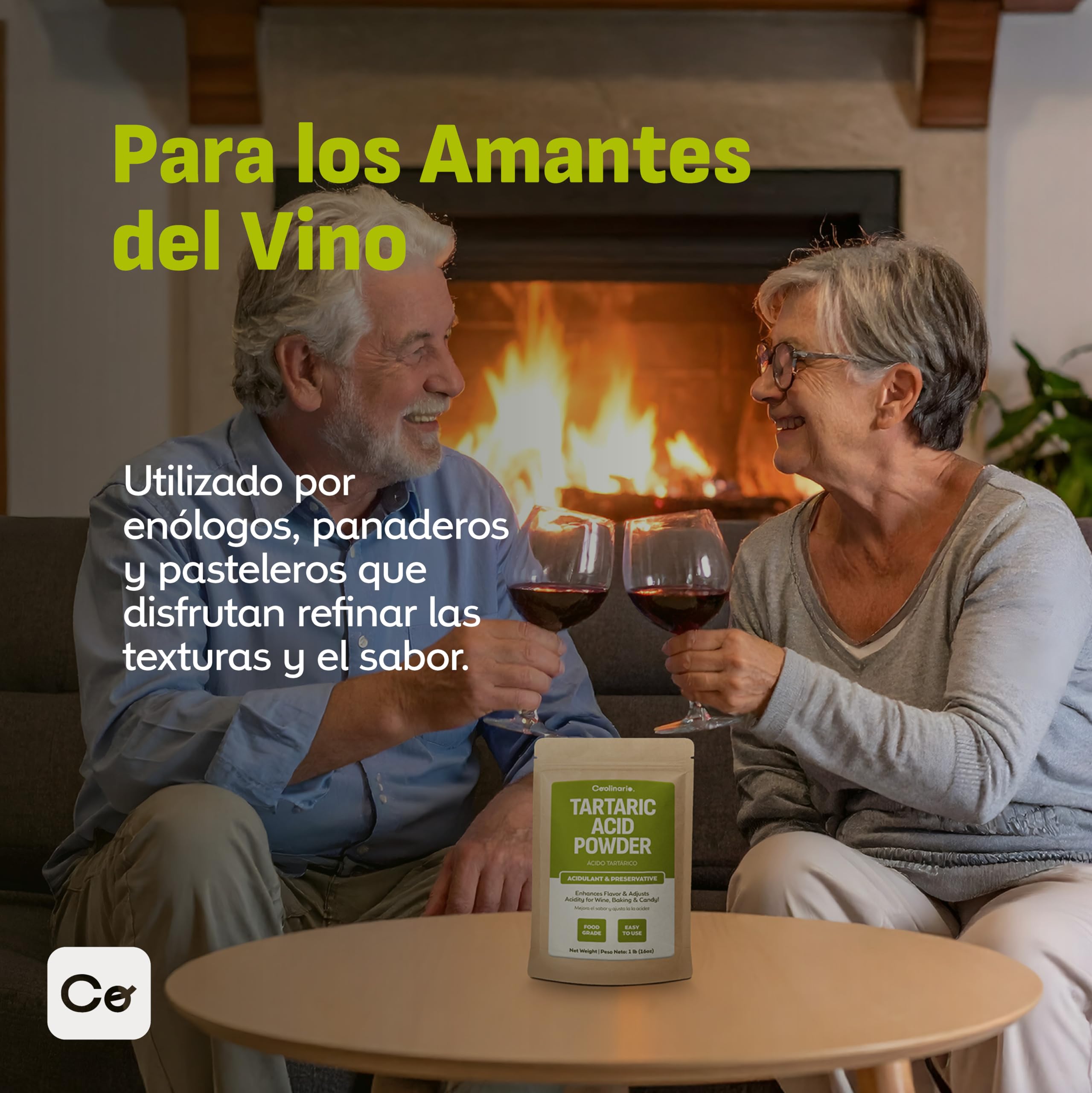 Coolinario Ácido Tartárico en Polvo (56 g) Acidulante Natural para Vinos, Repostería y Caramelos | Ajusta Acidez | Sustituto de Crema Tártara | Grado Alimenticio