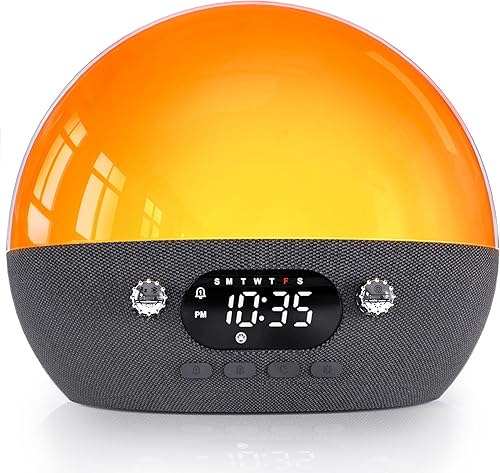 MOMILLA Reloj despertador de amanecer con altavoz Bluetooth, máquina de sonido de ruido blanco para dormir, relojes para dormir pesados, dormitorios