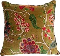 Creative Co-Op 20x20 Velvet Floral Throw Pillow with Pom Pom Trim - Multicolor Boho Garden Decor Accent
