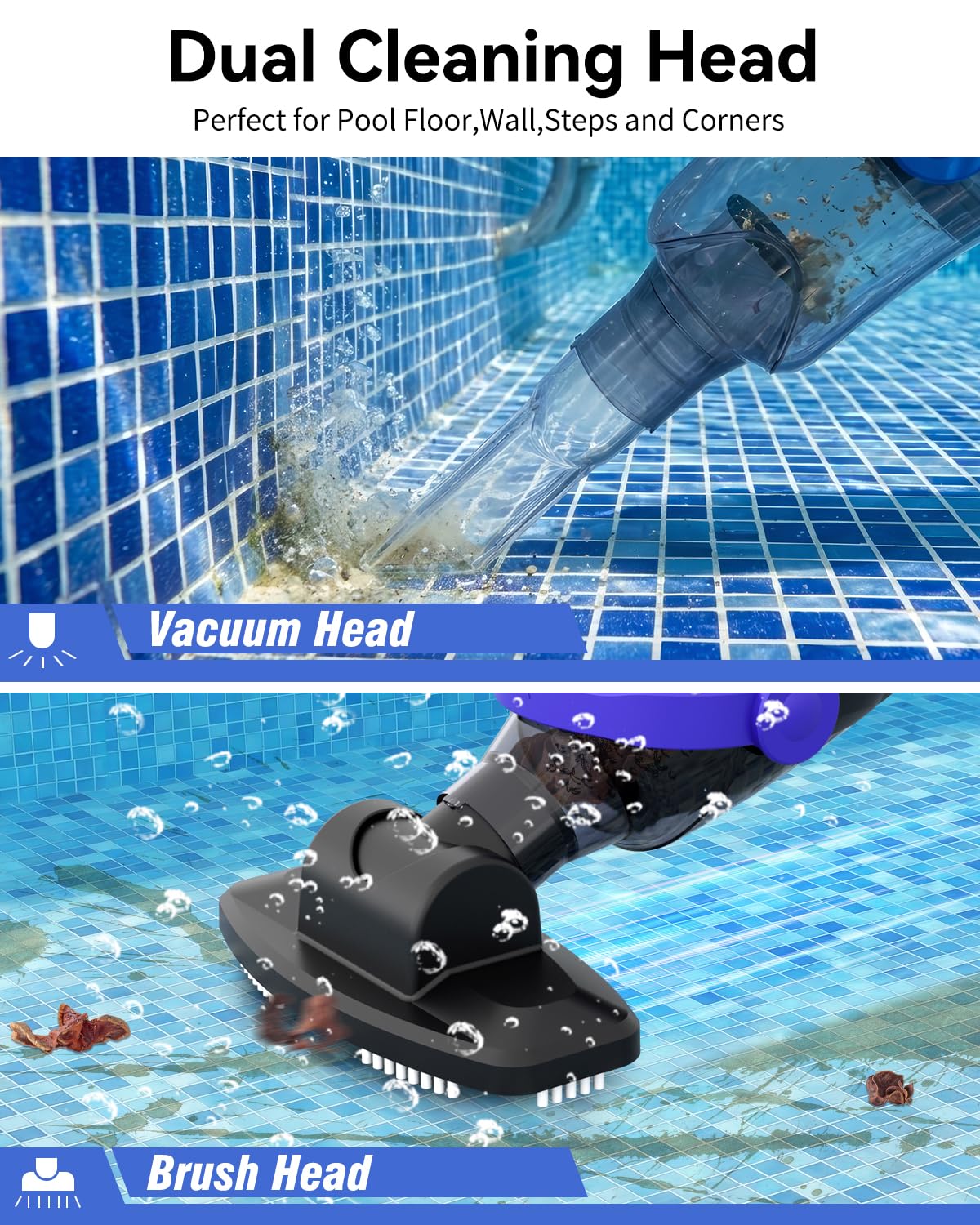 Little Shark Aspirapolvere a batteria per piscine all'aperto e vasche idromassaggio, motore da 60 W, potente aspirazione di 18 GPM, batteria compatta da 5000 mAh, autonomia di 60 minuti (nero)
