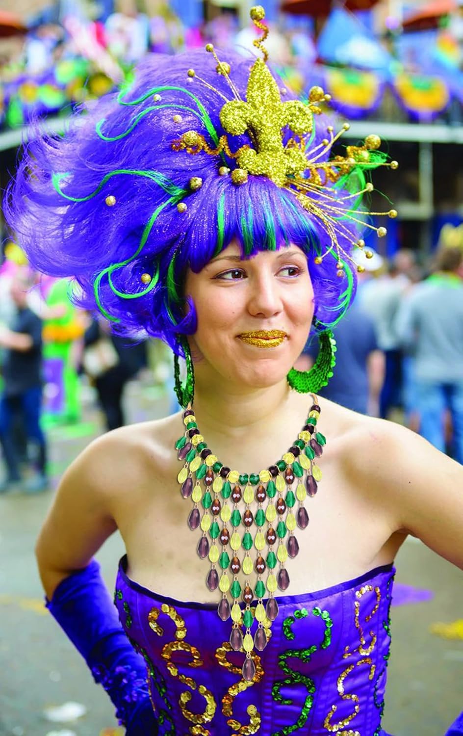 Mardi Gras Necklace for Women Multilayered Teardrop Beads Necklace Statement Colorful Crystal Bead Cluster Link Collar Necklace Mardi Gras Carnival Parade Party Necklace Jewelry Accessories Gift - Image 4