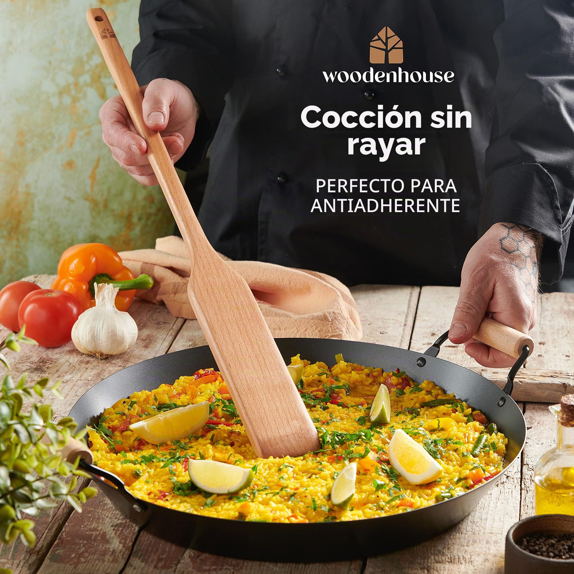Espátula de Madera - 60 cm Espatula Cocina, Espátula para Cocinar y Revolver - Cuchara de Madera Resistente para Ollas Grandes de Woodenhouse