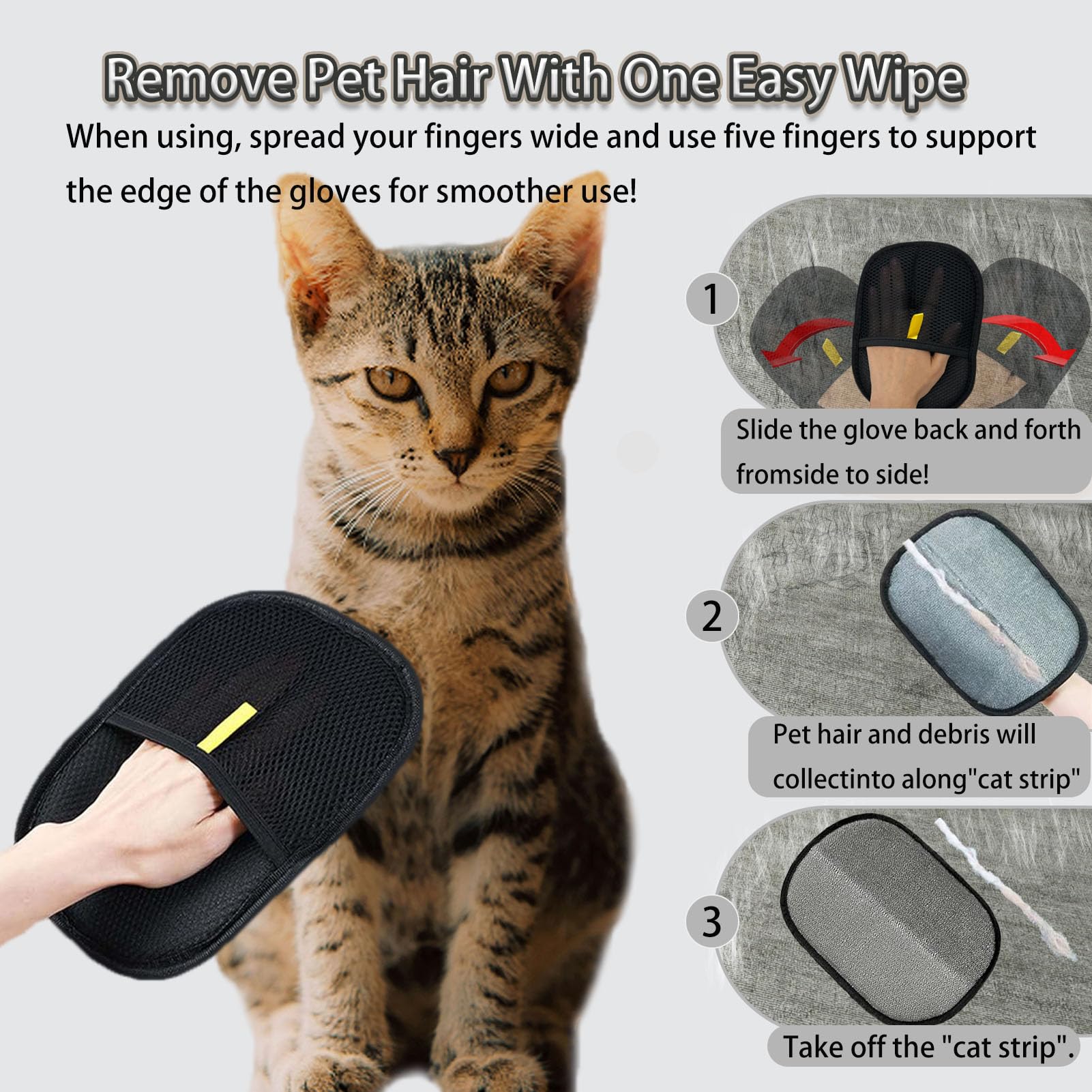 BOHUIZ Fellpflege Handschuhe 2er Set - Tierhaarentferner Für Katzen & Hunde - Wiederverwendbare Pflegehandschuhe